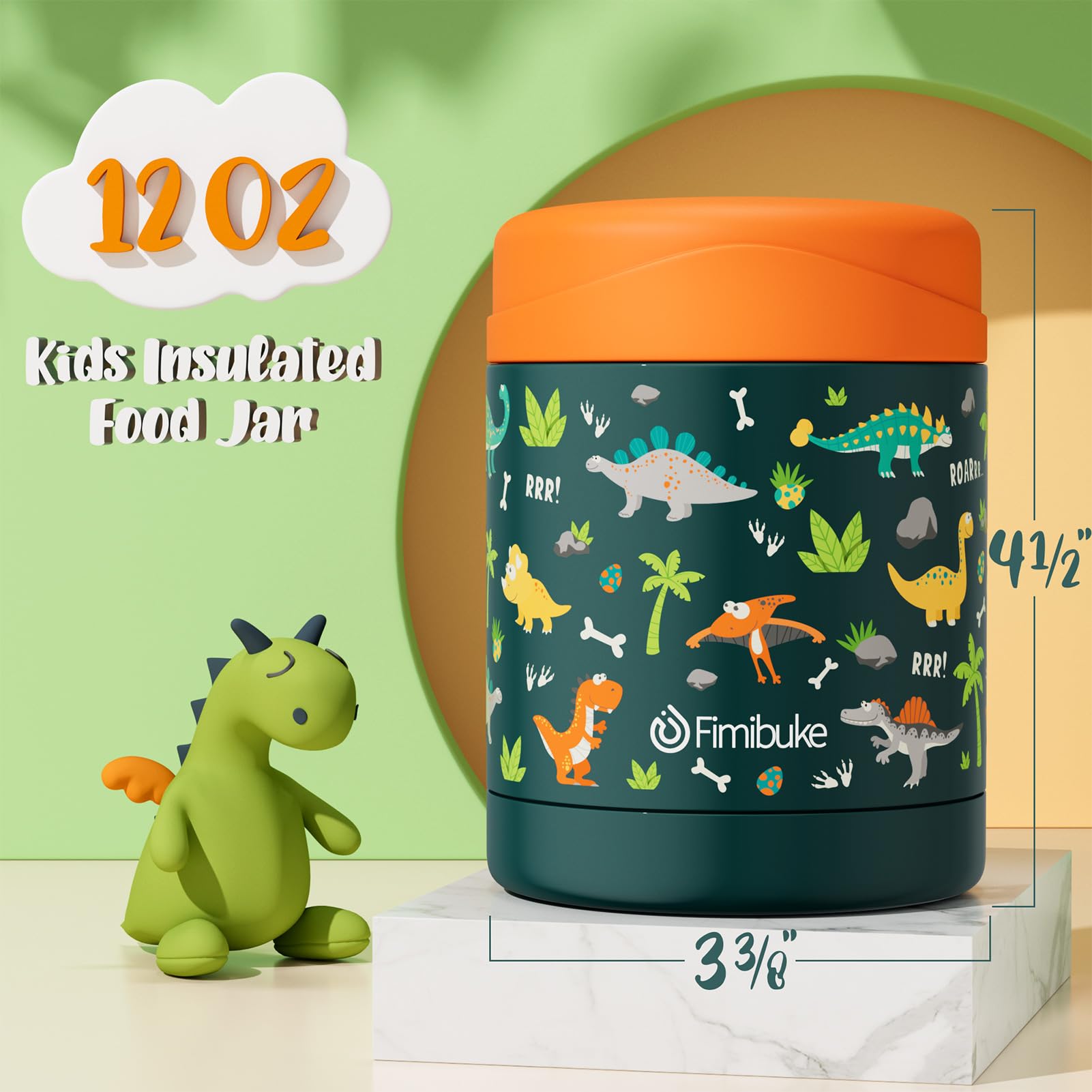 Fimibuke Insulated Kids Food Jar, 12 Oz Bpa-Free Wide Mouth Stainless Steel Vacuum Thermos For Hot/Cold Food For School Travel L
