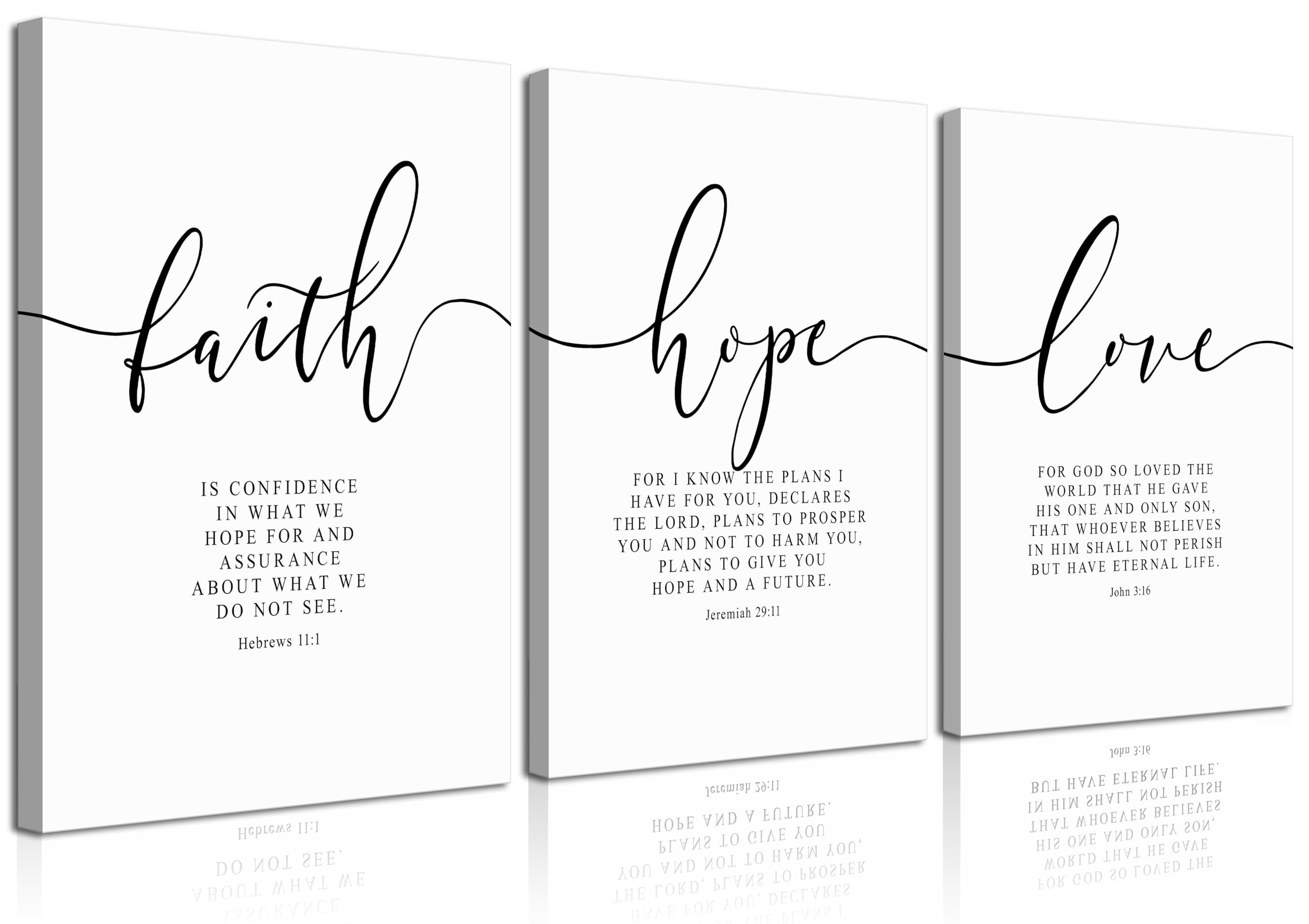 3Pcs Framed Faith Hope Love Bible Verse Canvas Wall Art Christian Scripture Quote Posters Prints Inspirational Religious Wall De