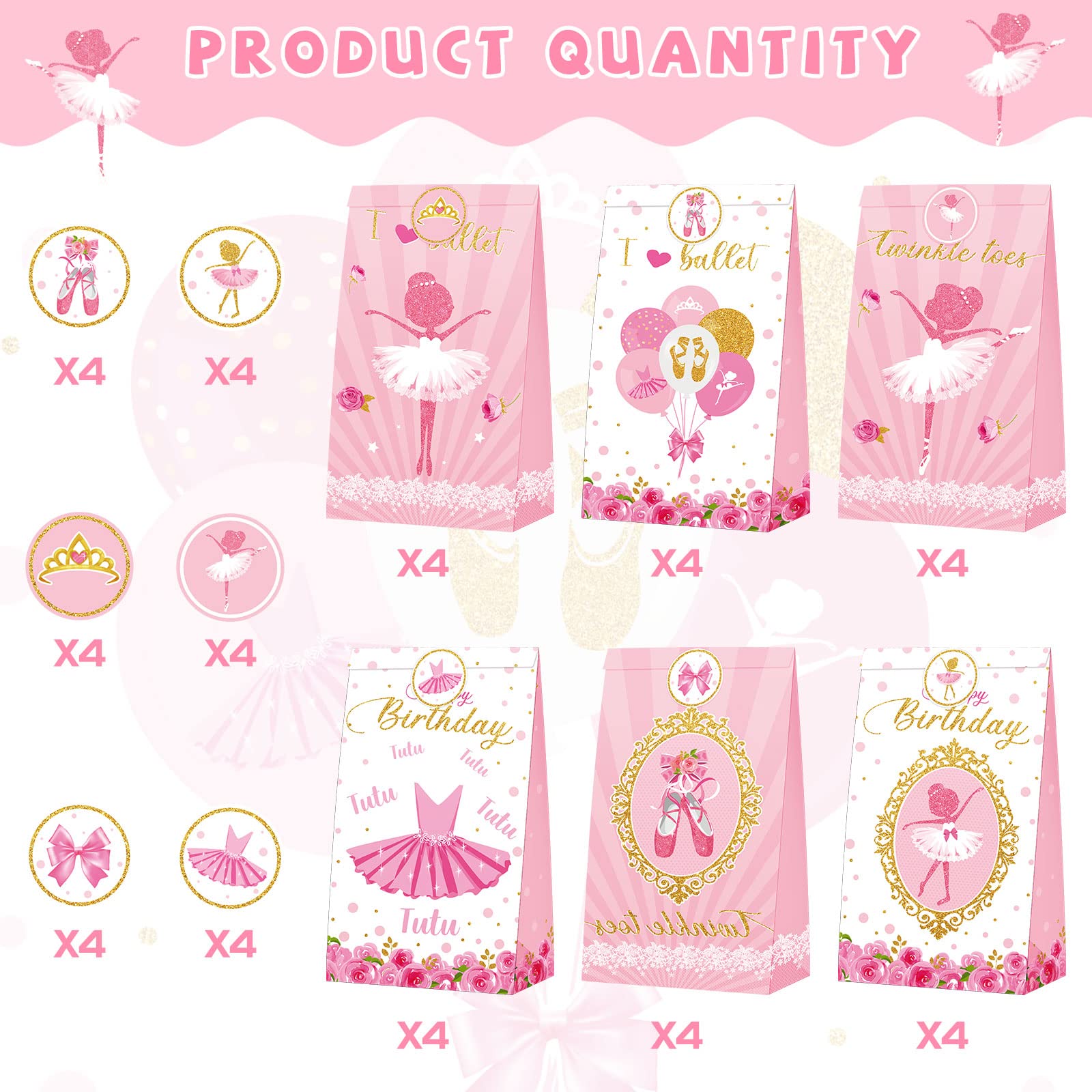 Jecery 24 Pcs Mini Ballerina Goodie Bags Ballerina Birthday Party Decorations Ballerina Party Favors Ballet Tutu Party Bags For