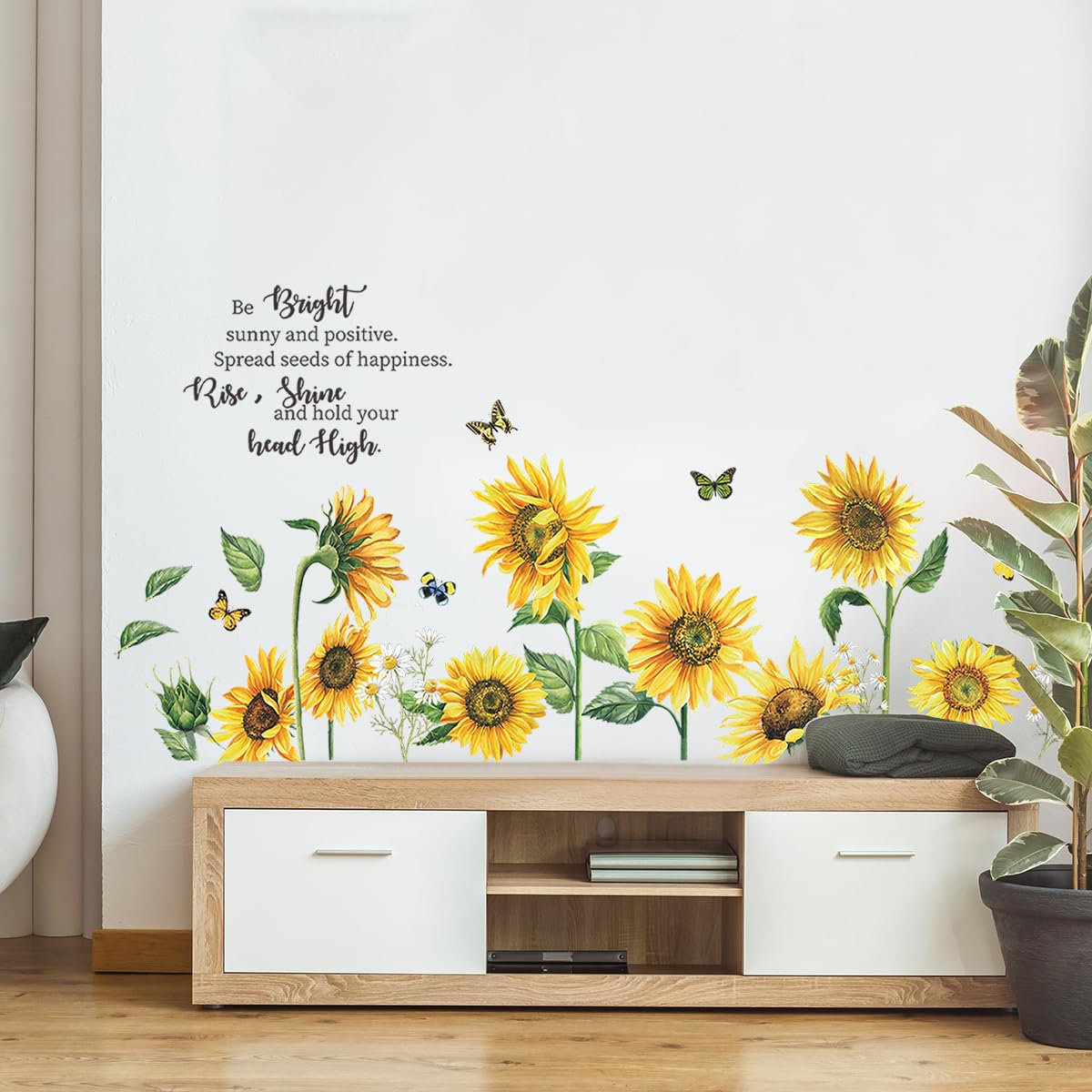 Sunflower Wall Stickers, Holengs Inspirational Quotes Sunflower Wall Decals, Sunflower Yellow Flowers Butterfly Garden Diy Art W