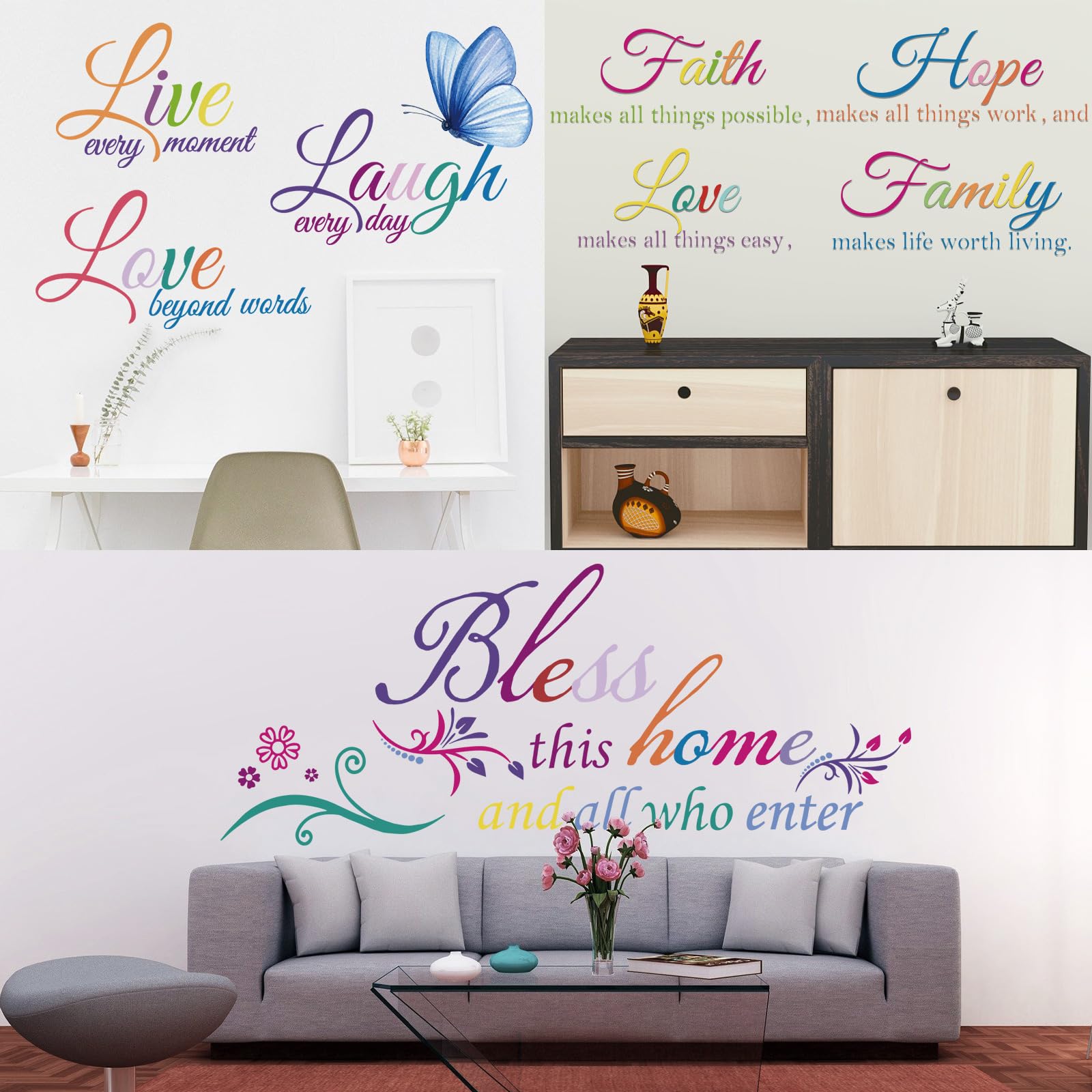 Zonon 3 Sheets Vinyl Wall Quote Stickers Love Faith Hope Family Inspirational Stickers Motivational Wall Decals Bible Verse Insp