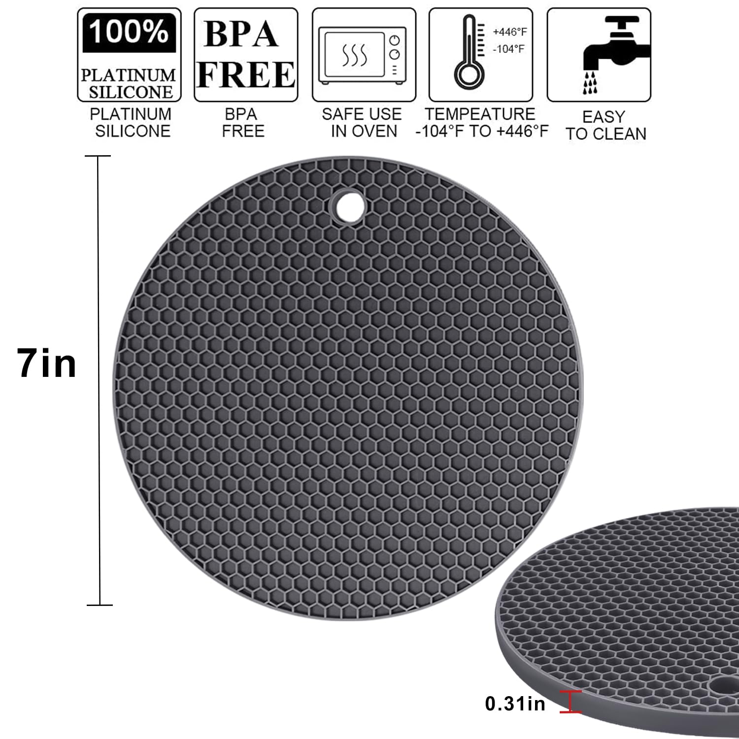 QPIX DIGITAL Silicone Trivets Set of 4, Heat Resistant, 7x7in, Dark Gray, Flexible & Durable Pot Mats for Hot Dishes