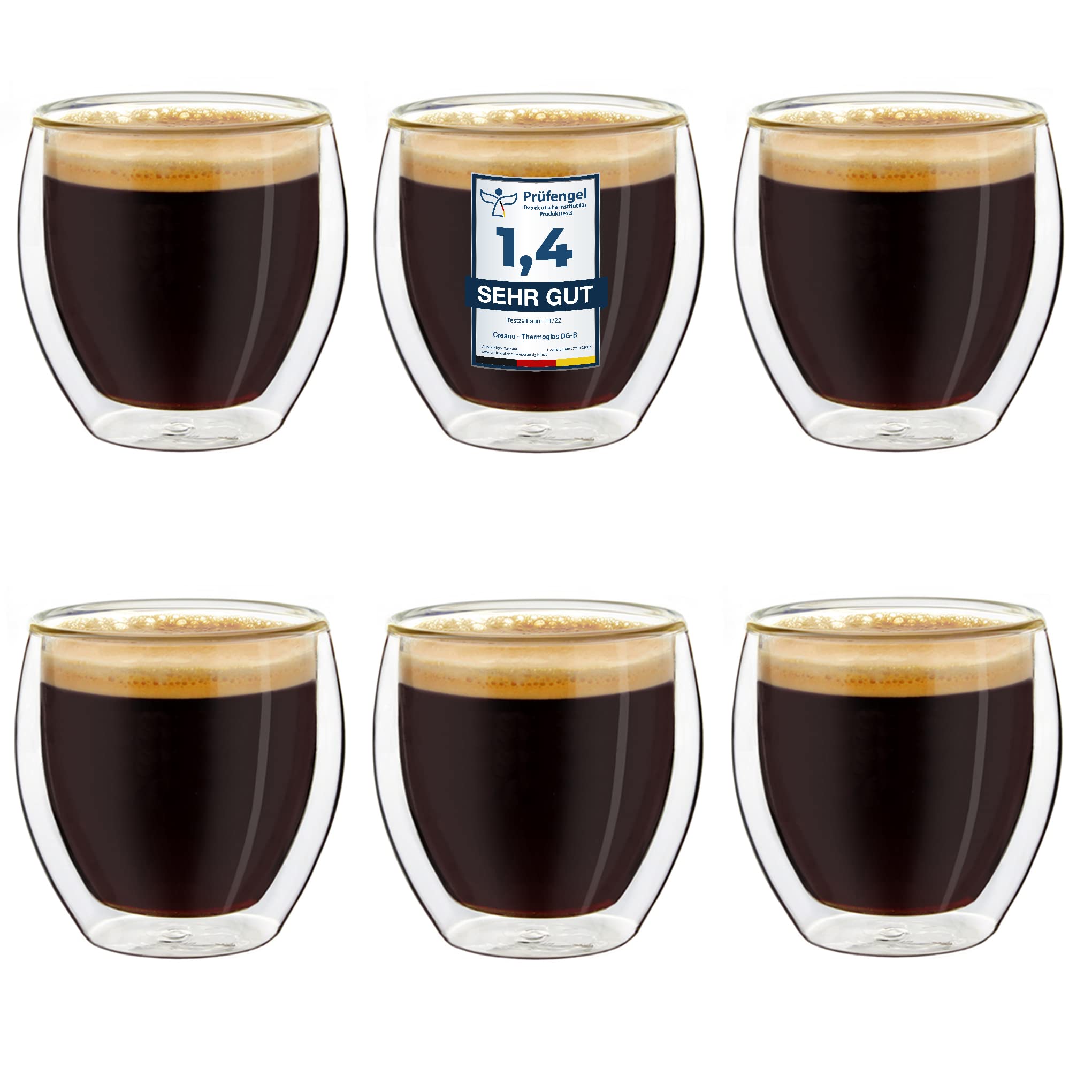 Creano Double Wall Espresso Glasses 3.5 Oz, Insulated Glass Cups - 6X 3.5Oz (100Ml)