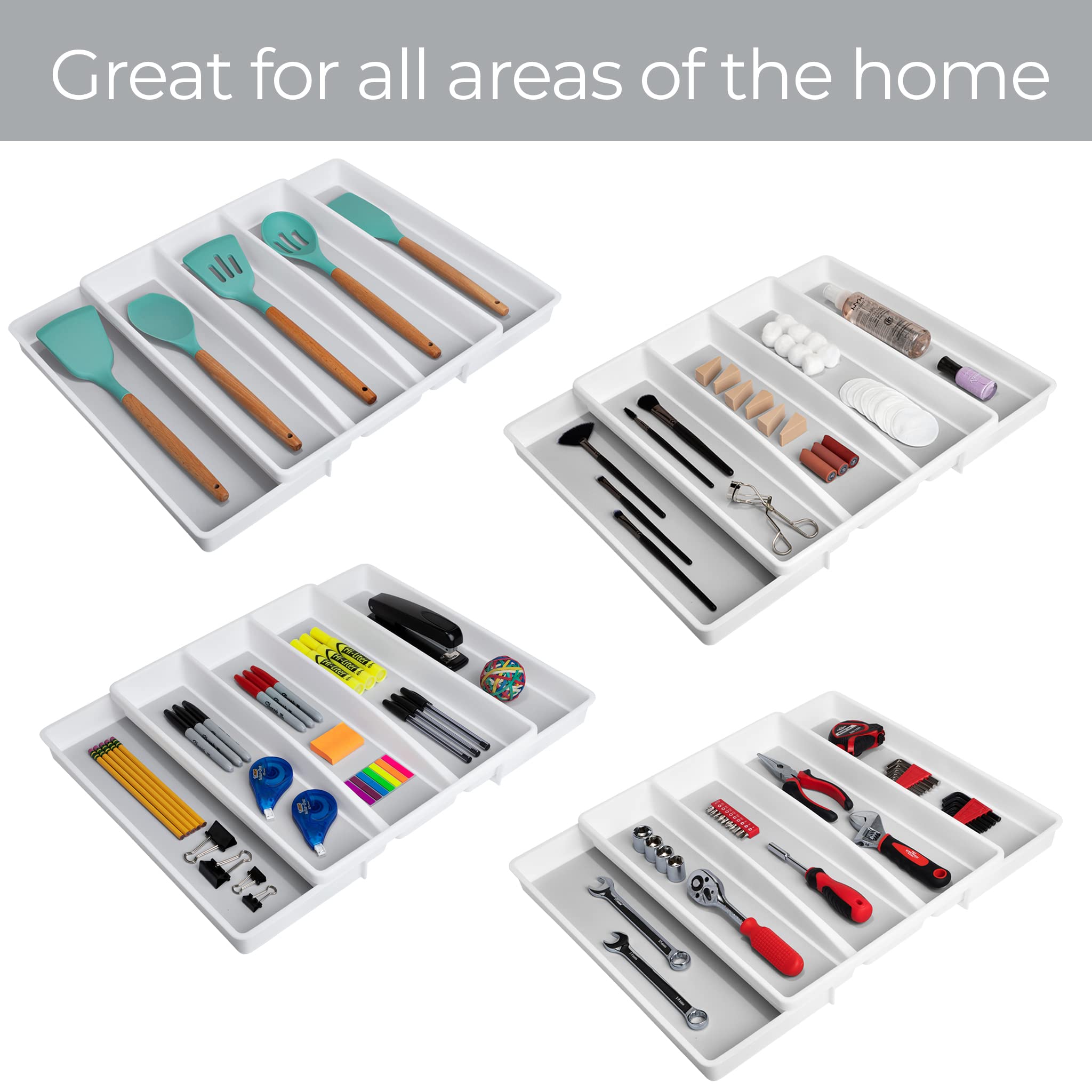 Smart Design 6 Compartment Plastic Drawer Organizer - Non-Slip Lining And Feet - Bpa Free - Utensils, Flatware, Office, Personal