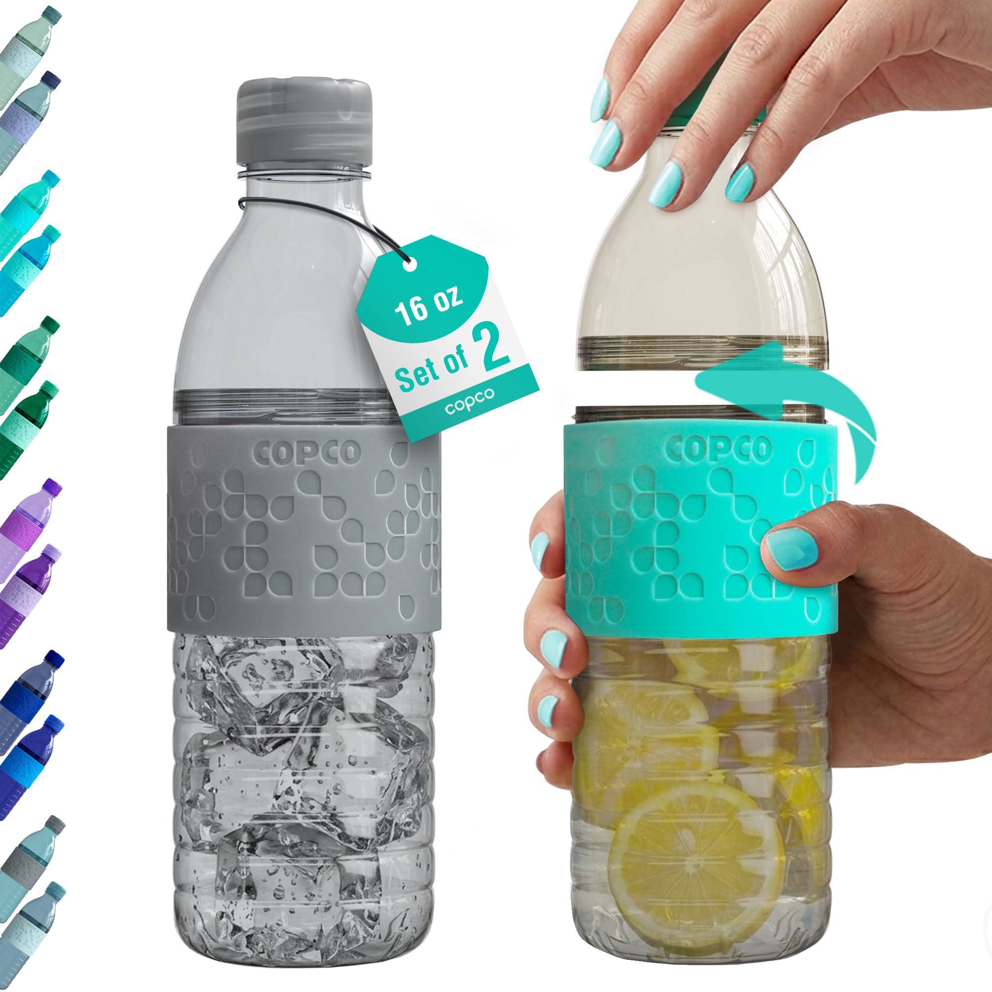 Copco Hydra 16.9 oz Water Bottle, Set of 2 - Leak Proof, BPA Free Tritan, Dishwasher Safe, Twist-Open Body for Ice & Easy Cleani