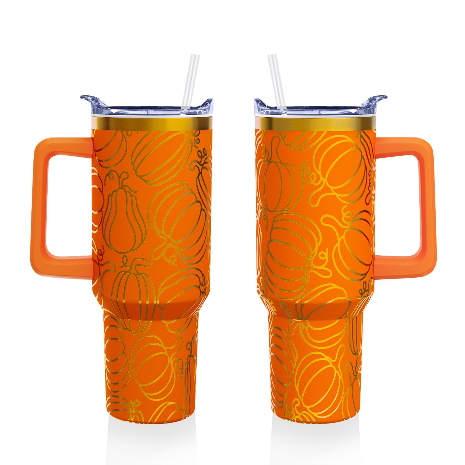 Fall Thanksgiving Pumpkin 40 oz Tumbler with Lid Handle and Straw (1PC)