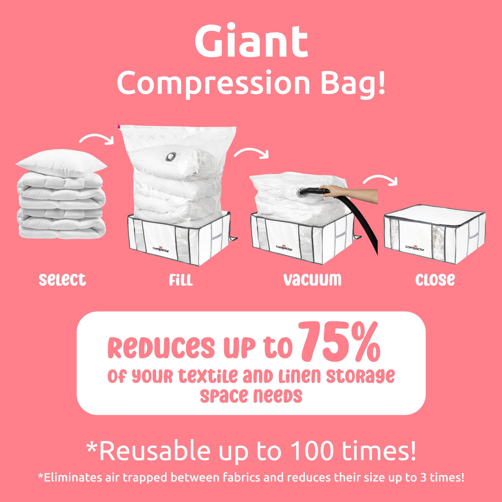 Compactor Vacuum Storage Bag Xxl | Space Saver Vacuum Storage Bags For Clothes, Comforters & Blankets | Ultimate Storage Solutio