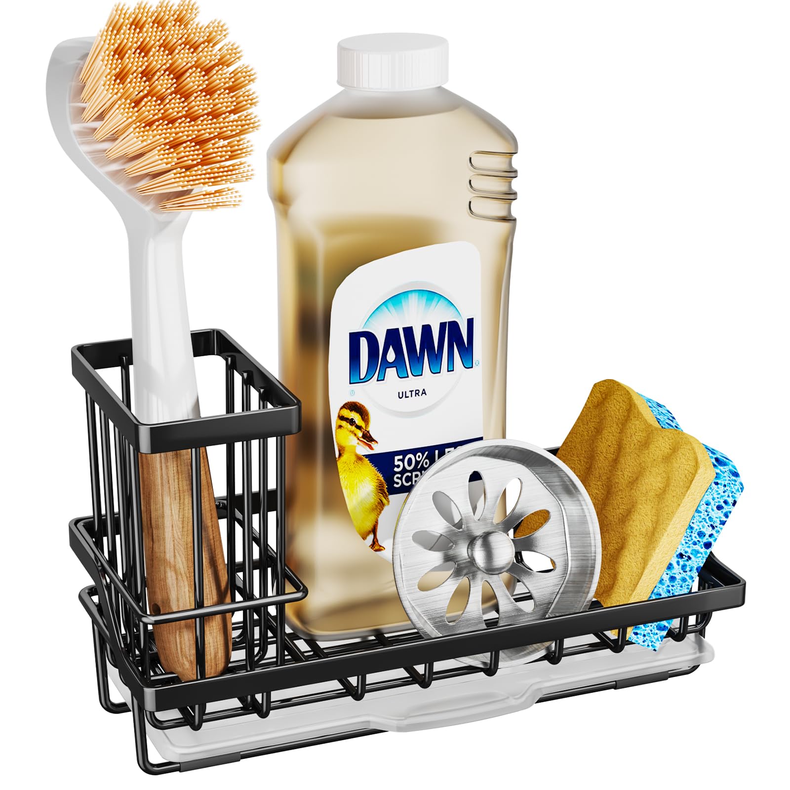 Swtymiki Sink Caddy Sponge Holder - Kitchen Sink Organizer With High Brush Holder For Countertop By The Sink Holding Dish Soaps