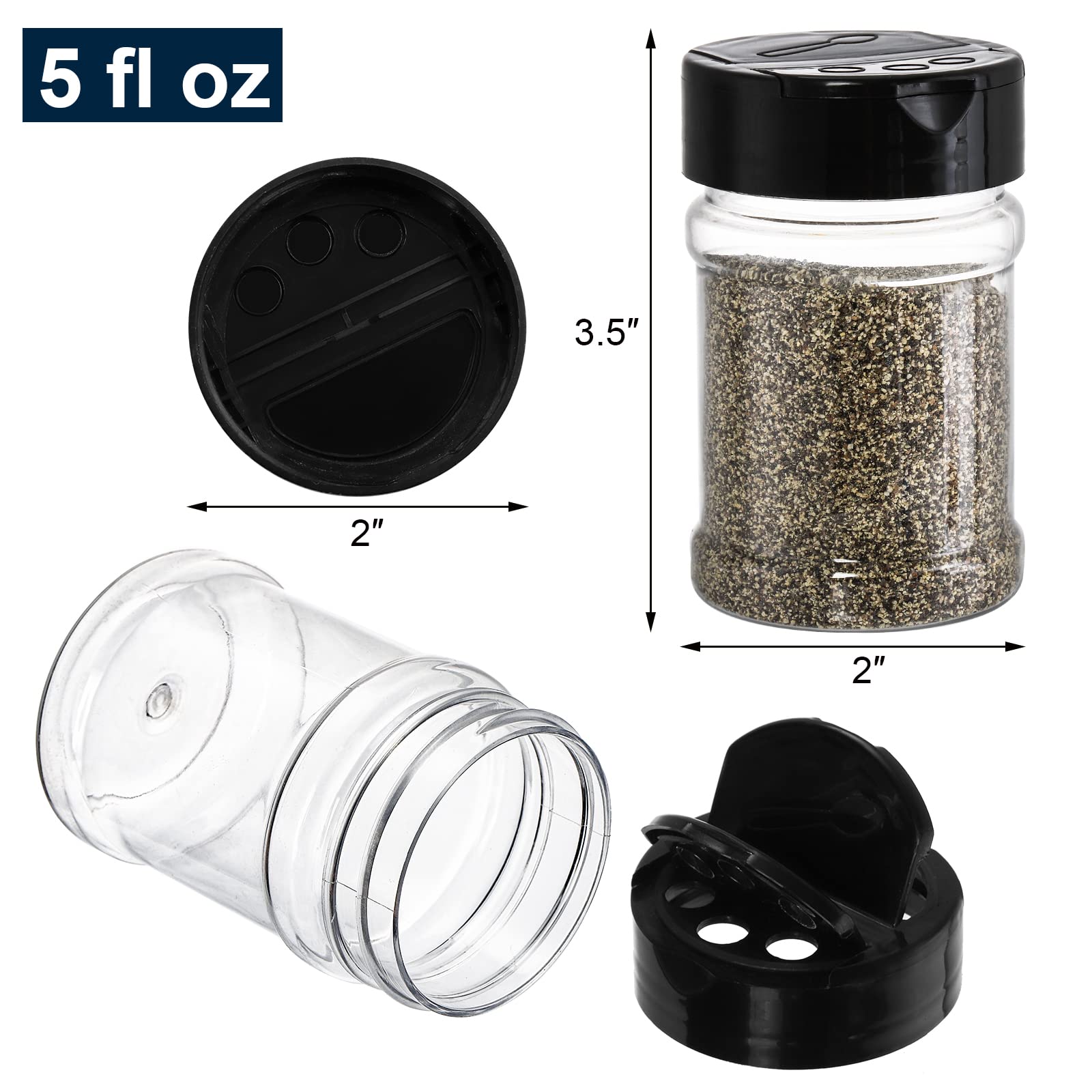 Yesland 20 Pack Plastic Spice Jars Bottles, 5 Oz Pet Spice Containers Bpa Free With Black Cap, Empty Seasoning Jars Glitter Stor
