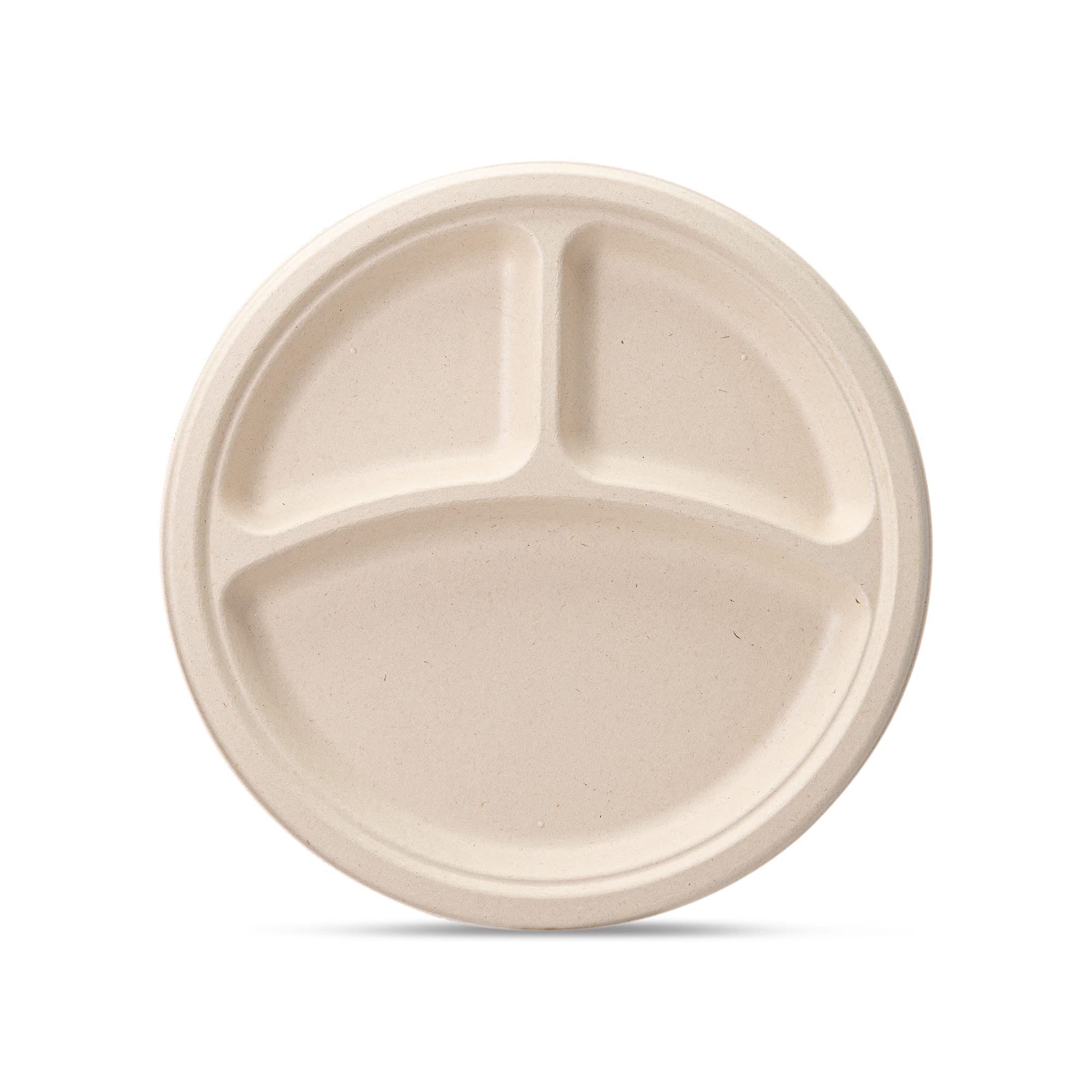Comfy Package [10 Inch - 125 Count Heavy-Duty 100% Compostable Plates, 3 Compartment Eco-Friendly, Kraft Disposable Sugarcane Pa
