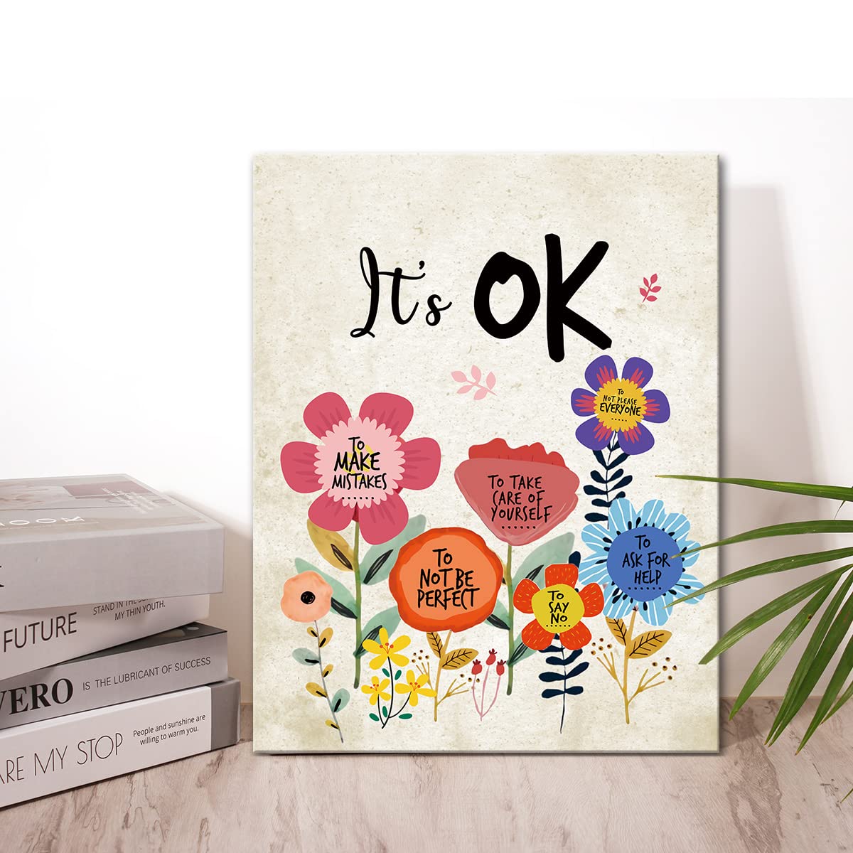 It'S Ok Wall Art Canvas,Inspirational Quotes Framed Canvas Wall Art For Kids Girls Room Wall Decor,Encouragement Gifts For Girls