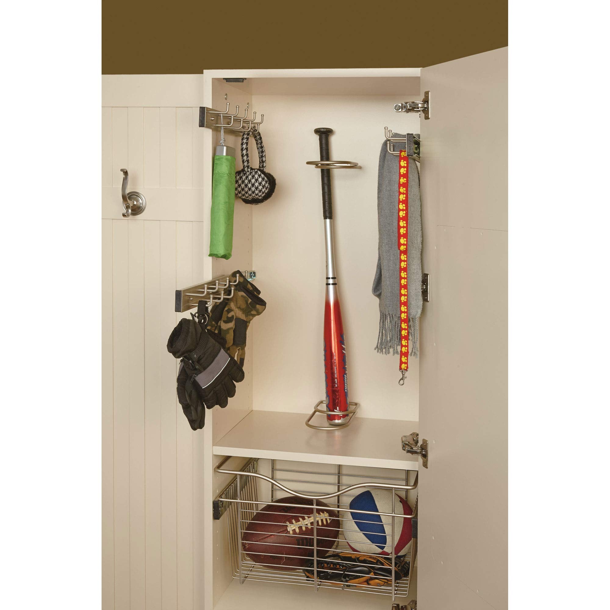 Rev-A-Shelf 14'' Pull Out Closet Organization Rack for Belts  Ties and Scarves  Accessories Storage Hanger with Mounting Hardware  Chrome  BRC-14CR