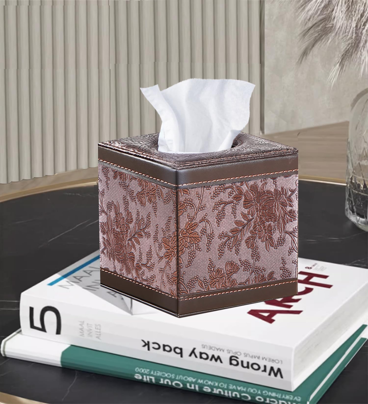 Tissue Box Cover Square,Upgrade 99% Compatible Large Size,Cube Tissue Box Holder For Napkin Facial Paper, Leather Dryer Sheet Di