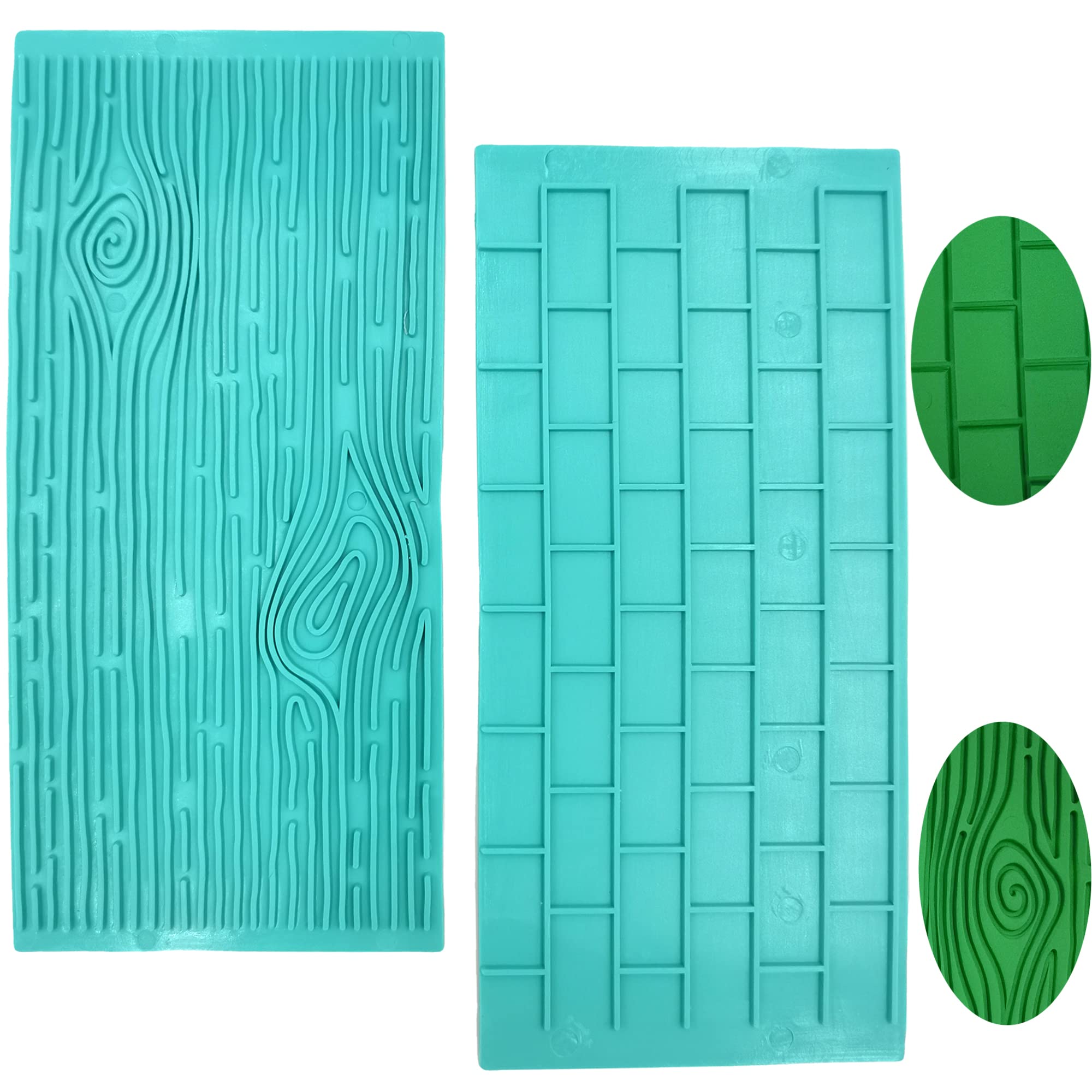 Gobaker Texture 2-Piece Mold Set Tree Bark And Brick Wall Impression Moulds Gum Paste Impression Mat Fondant Cake Decorating Gob