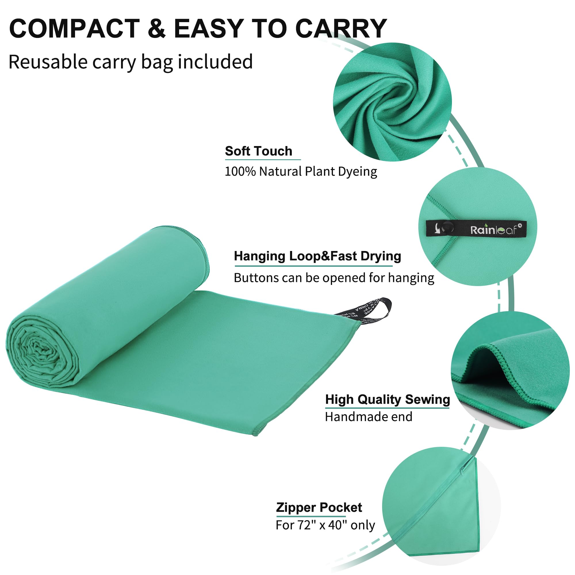 Rainleaf Microfiber Towel Perfect Travel & Gym & Camping Towel. Quick Dry - Super Absorbent - Ultra Compact - Lightweight. Suita