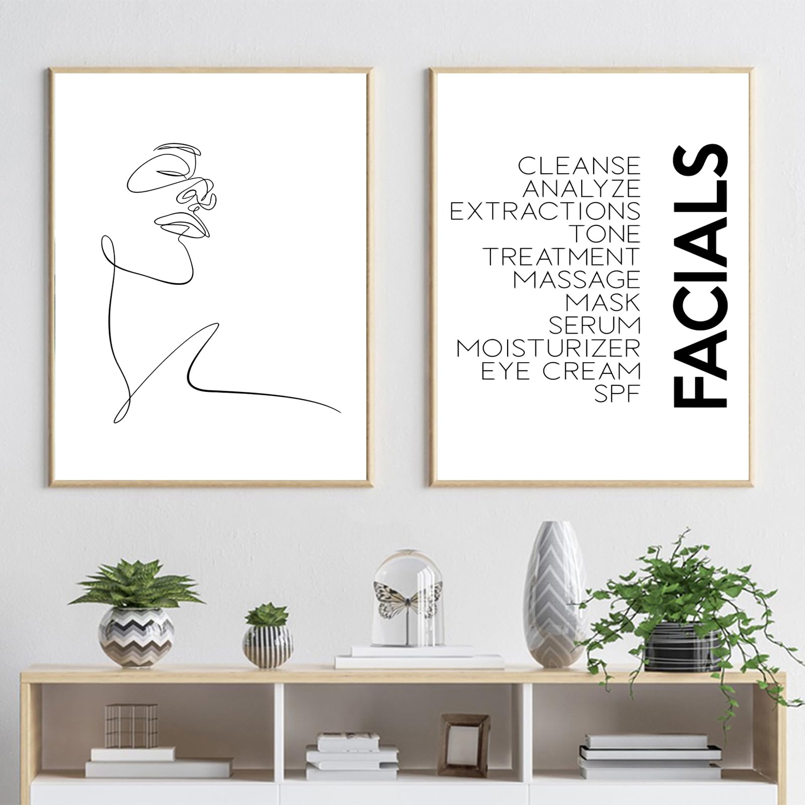 Luhdfys Facials Canvas Wall Art Print Spa Beauty Decor Esthetician Gift Woman Face Sketch One Line Drawing Painting Scandinavian