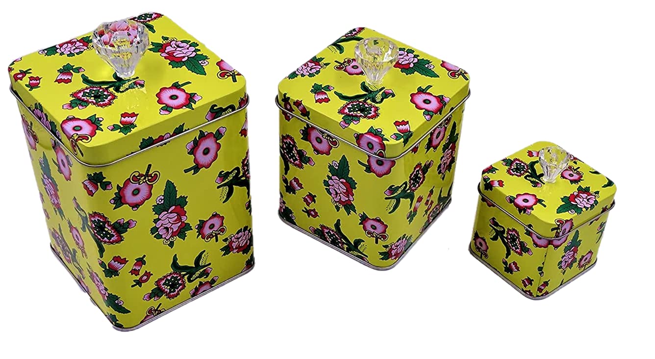 Hadaaya Square Tin Can Empty Cube Steel Box Storage Container With Crystal Knob For Powder Treats, Gifts, Favors, Loose Tea, Cof