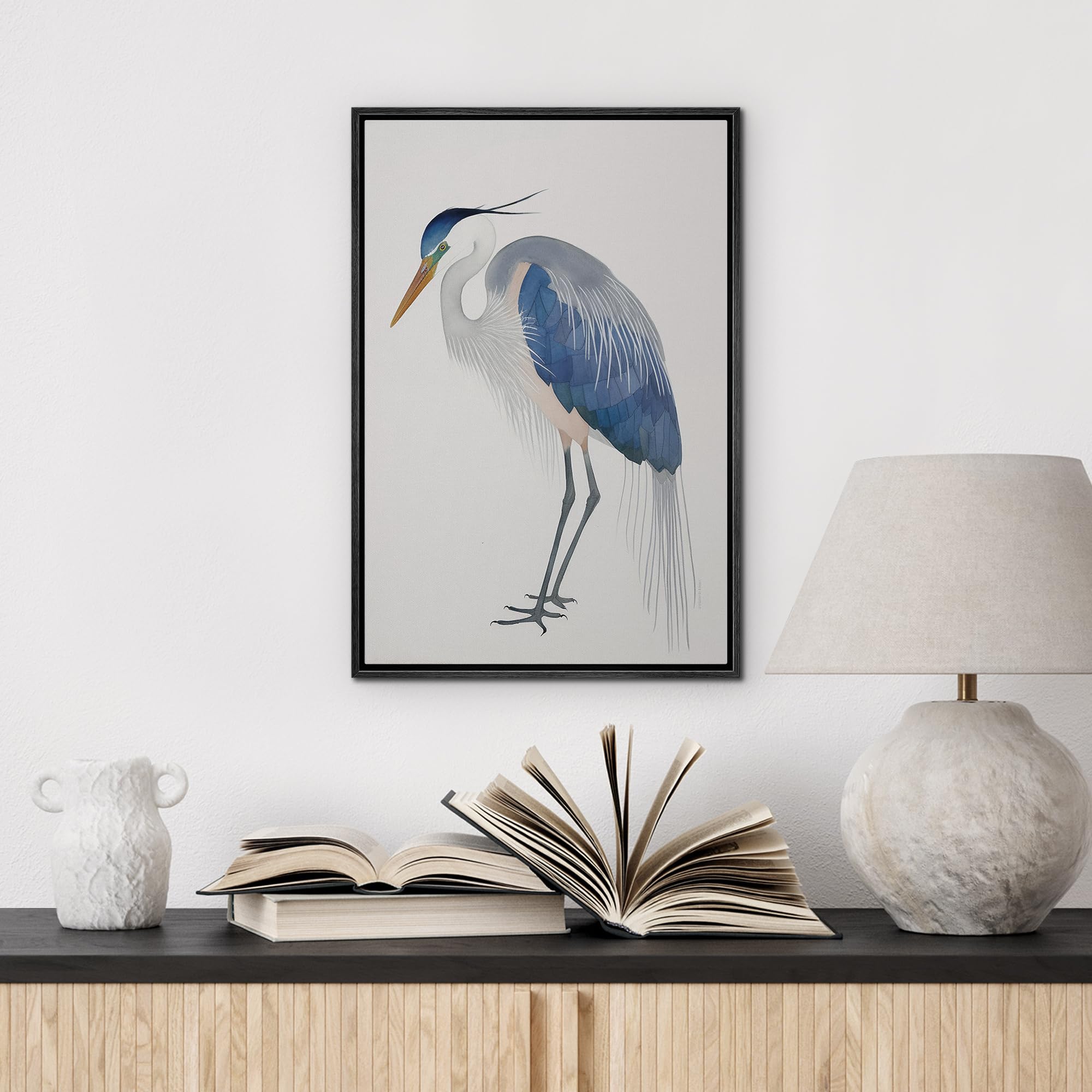 Wall26 Framed Canvas Print Wall Art Blue Heron Bird Portrait Pastel Watercolor Animals Wilderness Illustrations Modern Art Antiq