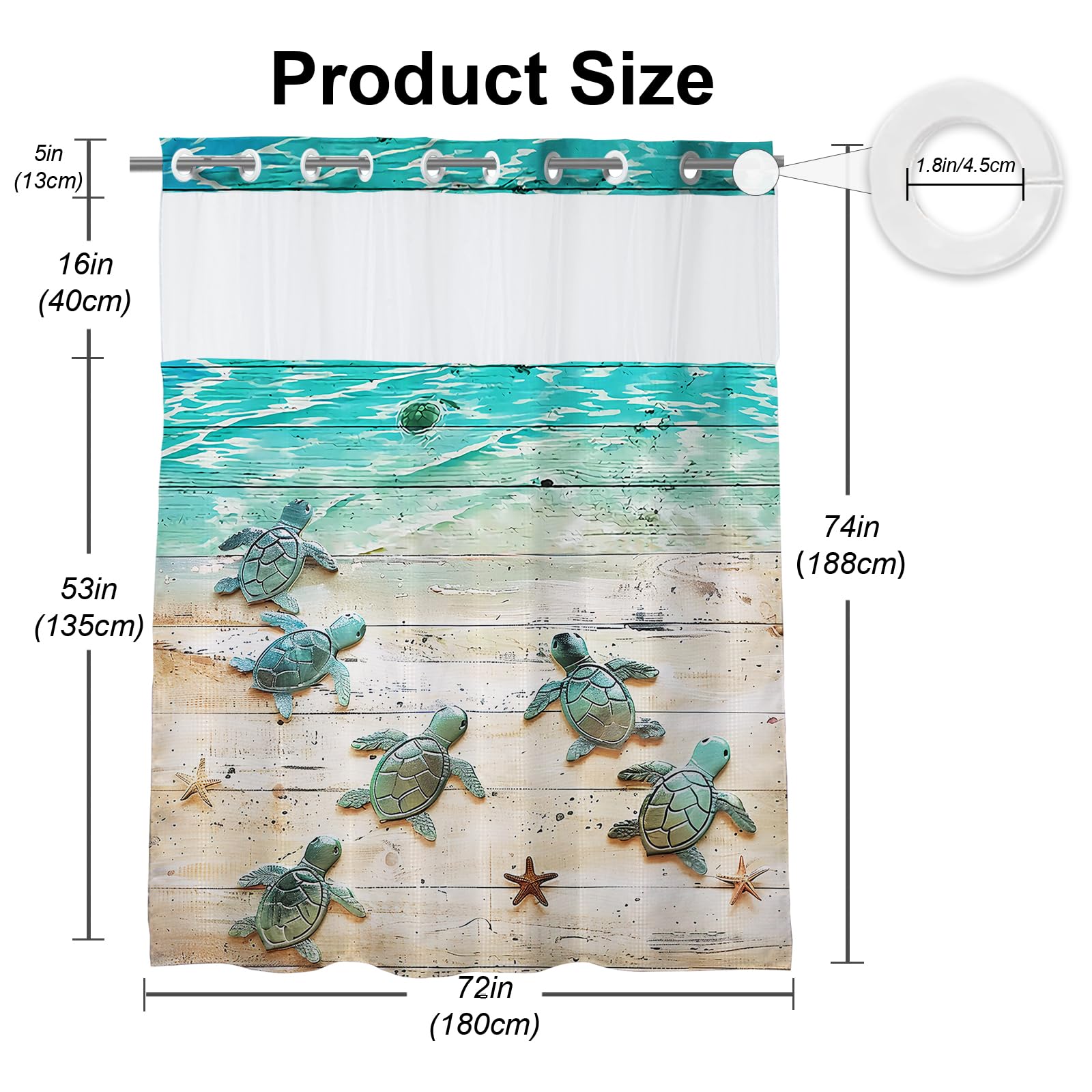 Final Friday Nautical Green Beach Sea Turtle Theme No Hook Waffle Weave Shower Curtain With Snap In Liner Nautical Blue Bathroom