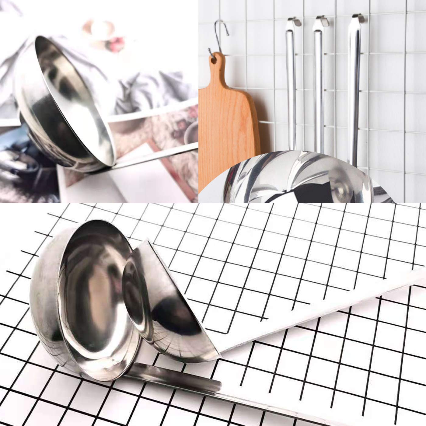 Markeny 4 Pieces Stainless Steel Soup Ladle Metal Handle Ladle with Pouring Rim 1oz/2oz/3oz/6oz Set Ladles for Cooking Soup Sauce