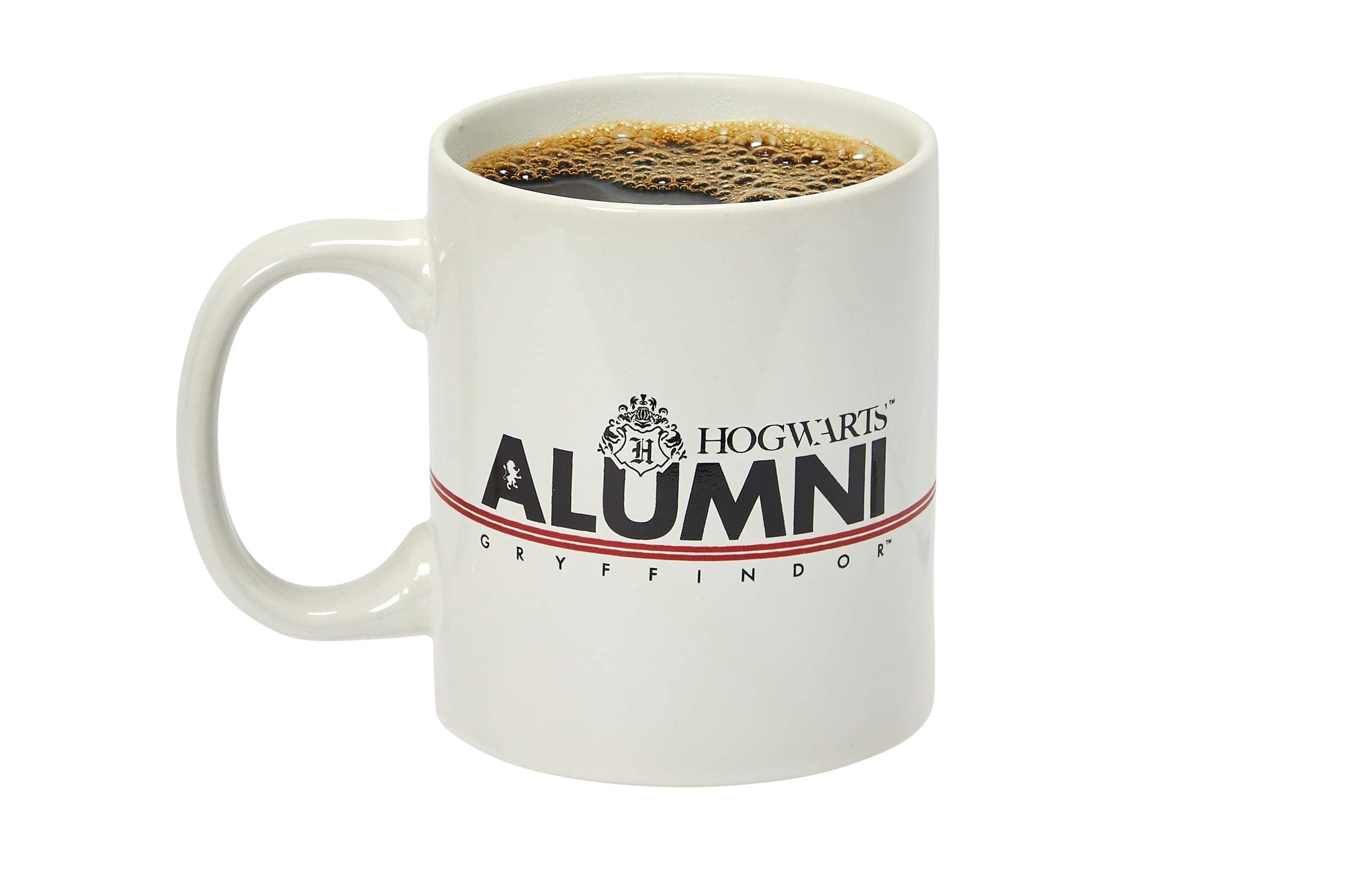 Harry Potter Gryffindor Alumni 11-Oz Mug - White Ceramic Cup With Handle - Hogwarts Crest & House Red Stripe With Black Letterin