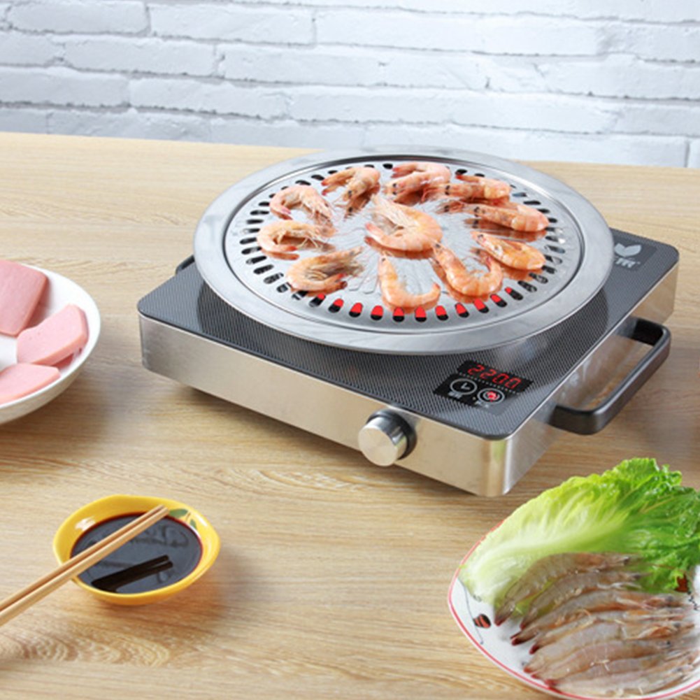 Bbq Plate,Korean Style Stovetop,Smokeless Indoor Stainless Steel Non-Stick Roasting Round Barbecue Grill Pan For Indoor Outdoor