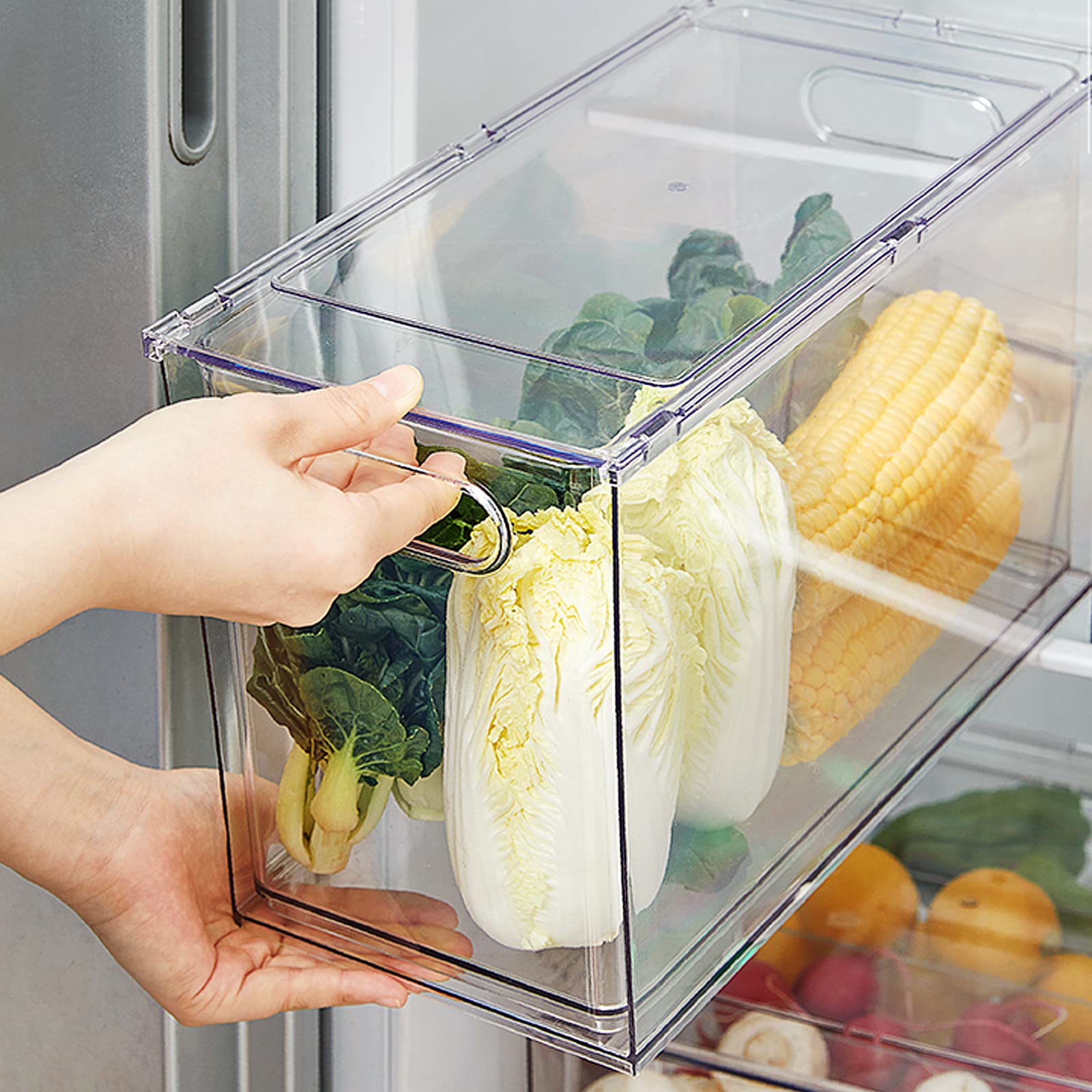 Loobuu Plastic Storage Drawer, Clear Stackable Storage Bin, Multi-Use Large Organization Solution For Kitchen, Pantry, Bathroom,