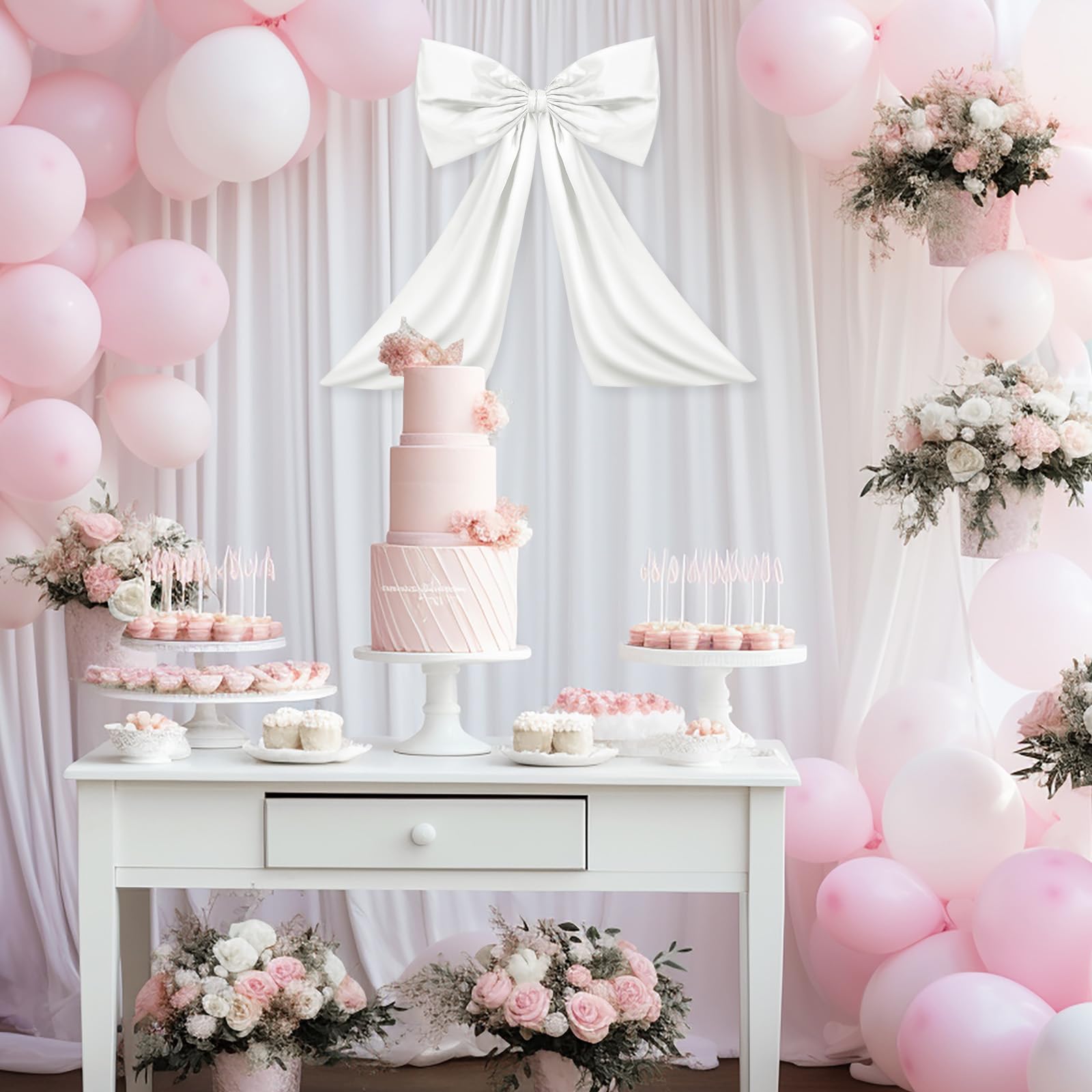 Wavwavw Bow Decor Large Bow for Room, Coquette Giant Ribbon Tie for Birthday Party Backdrop Wall Decor(White,18 x 24 Inches)
