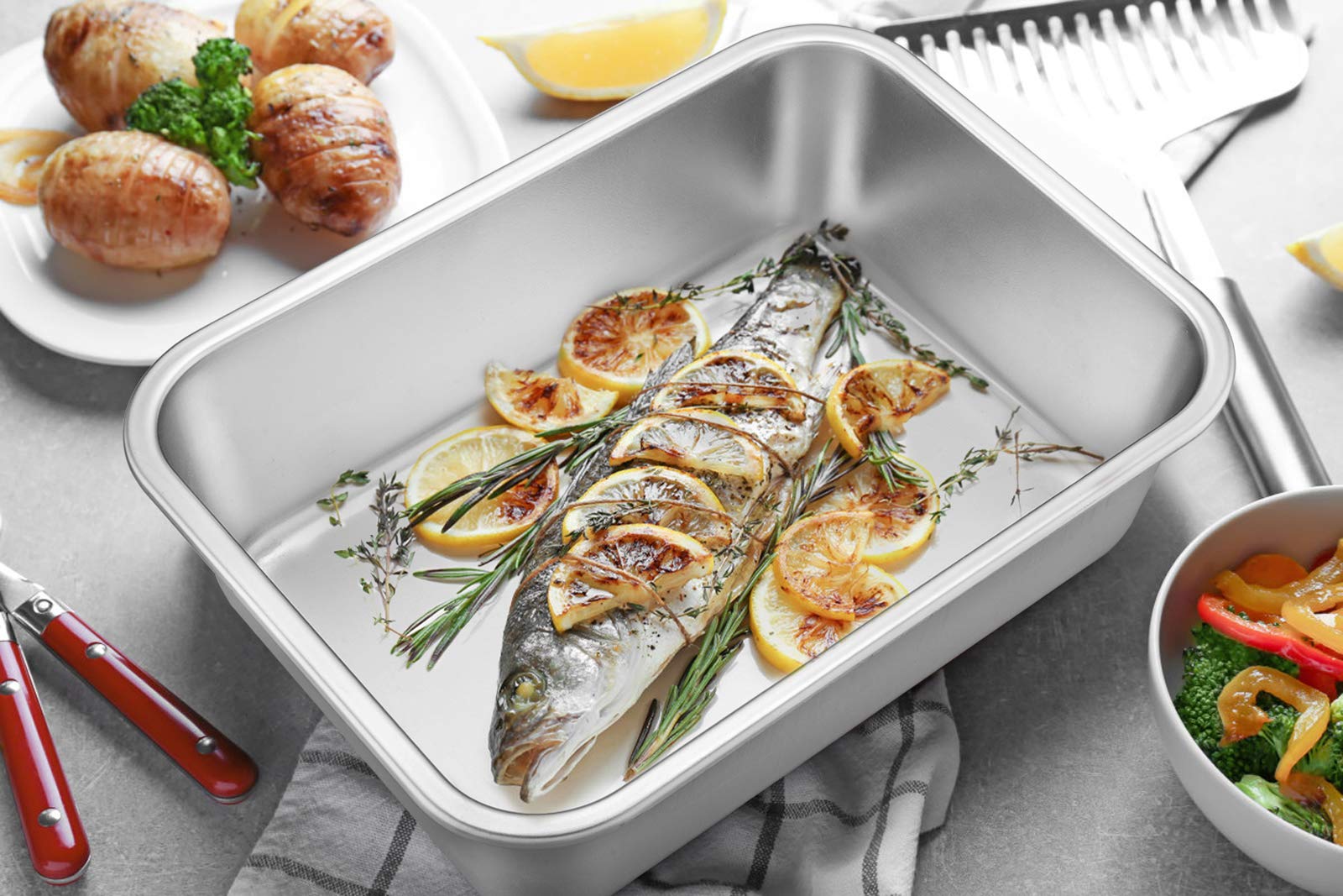 Lasagna Pan Set Of 2, E-Far Deep Stainless Steel Baking Pans, 12.75 X10 X3.2 Inches Rectangular Metal Roasting Baking Dish Bakew
