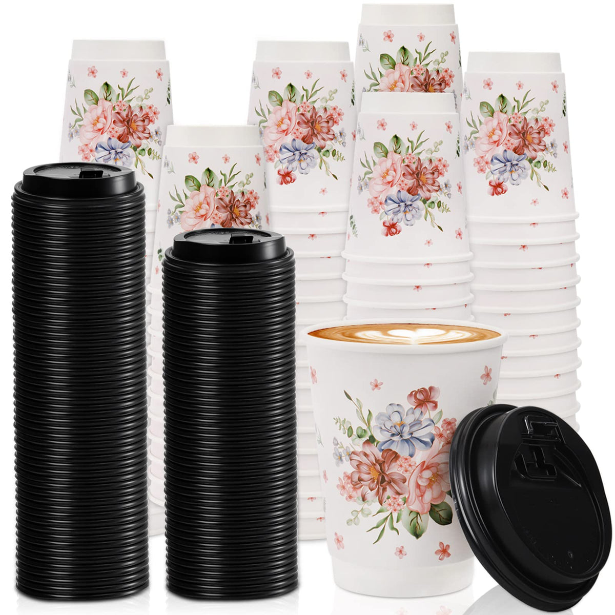 Lyellfe 80 Pack Disposable Coffee Cups With 100 Lids, 12 Oz To Go Coffee Cups, Durable Insulated Hot Drink Paper Cups For Office