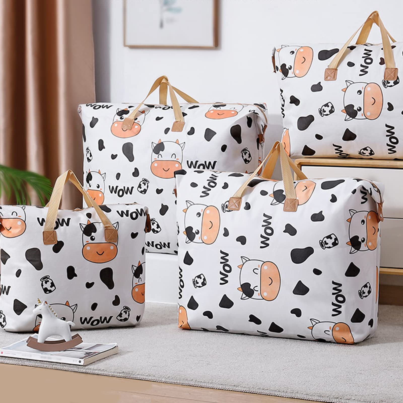 Wolpin Non-Woven Extra Large Size Underbed Storage Bag Waterproof (81 X 24 X 64 Cm) - Zippered Closure & Handle Cow Print, Recta