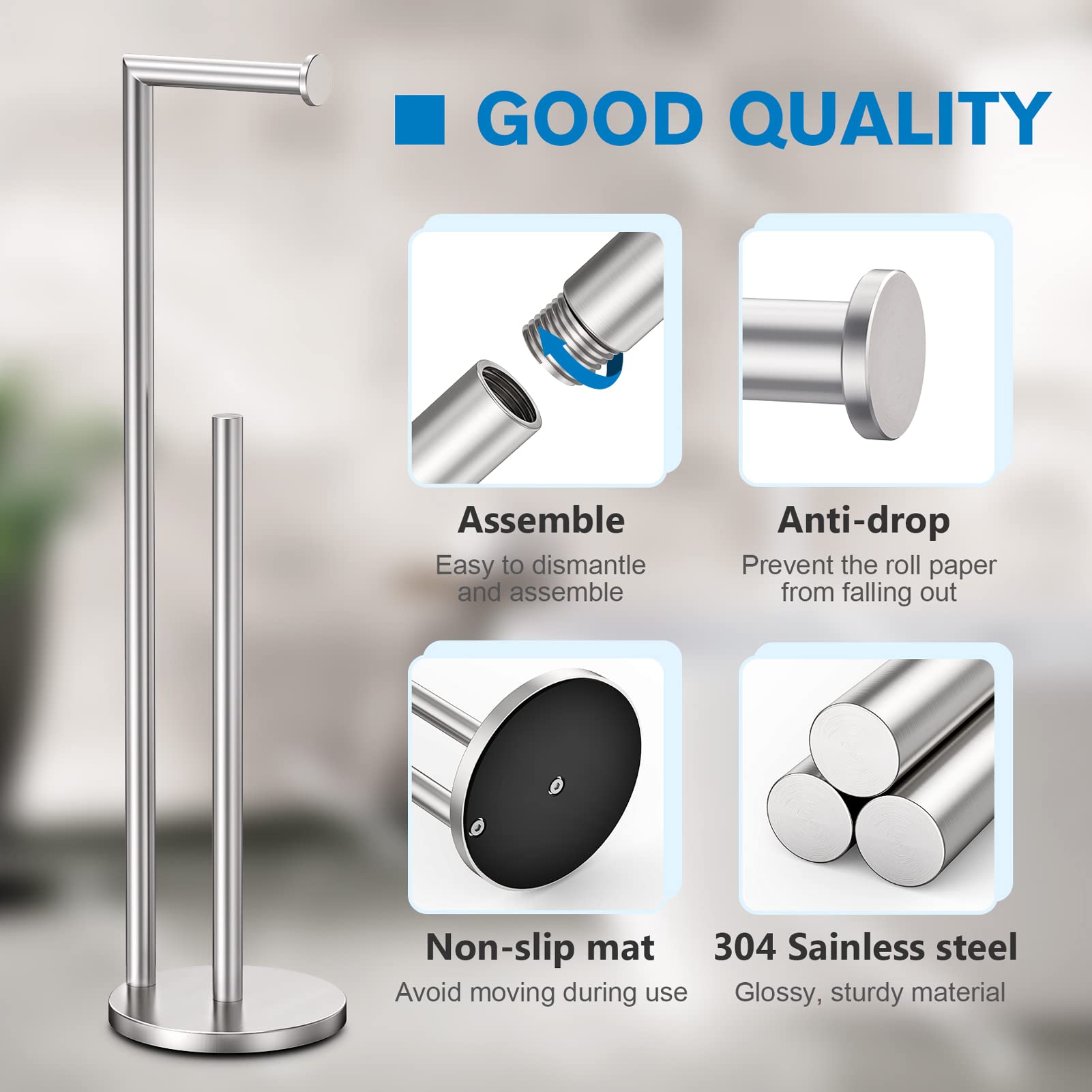 Toilet Paper Stand Brushed Nickel  Free Standing Toilet Paper Holder with Storage by Bathth