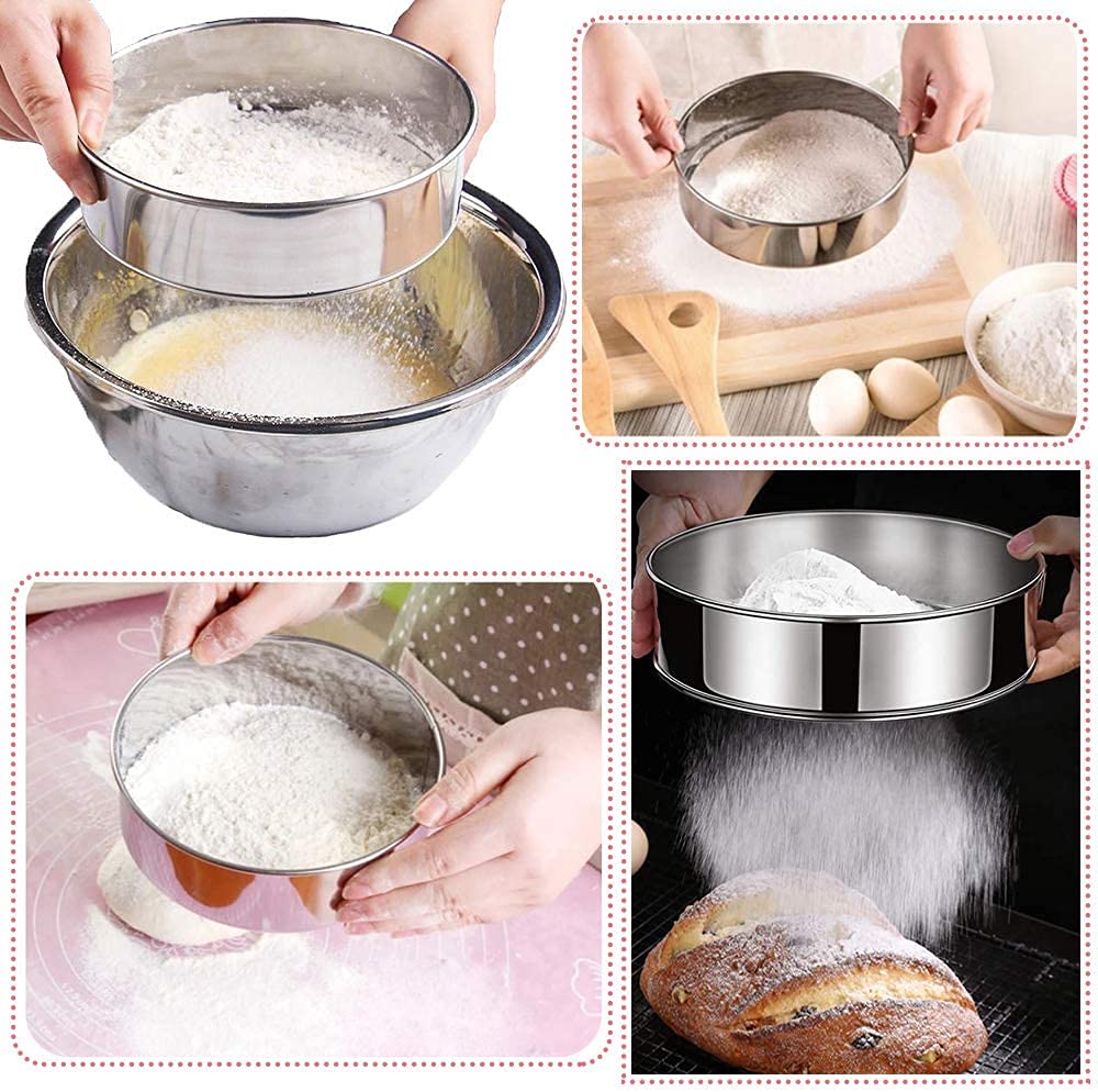 Utoolmart Flour Sifter, Stainless Steel Fine Mesh Strainers Flour Sieve, Dia 6 Inch 60 Mesh Home Kitchen Round Sifter For Baking