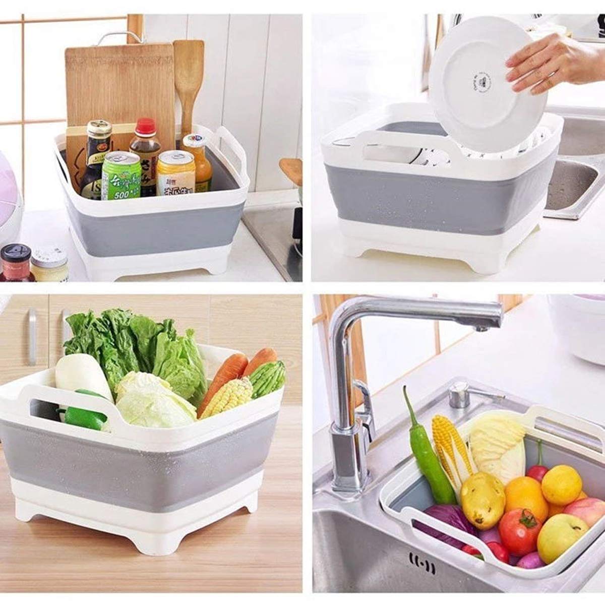 Leemeimei 9L (2.4Gal) Dish Basin Collapsible With Drain Plug Carry Handles,Kitchen Storage Tray Dish Wash Basin, Portable Dish T