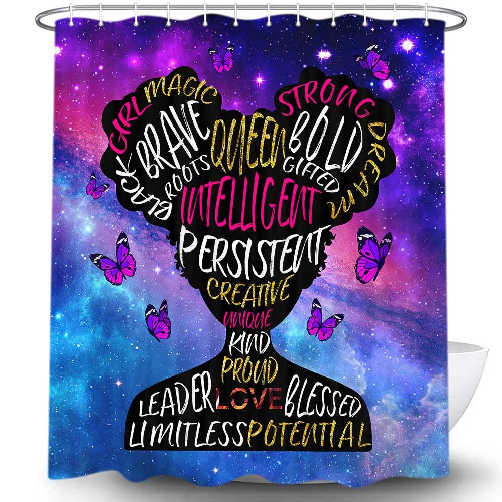 African American Black Girl Shower Curtain, Magic Teen Girl Woman Inspirational Shower Curtain For Bathroom, Afro Hair Black Gir