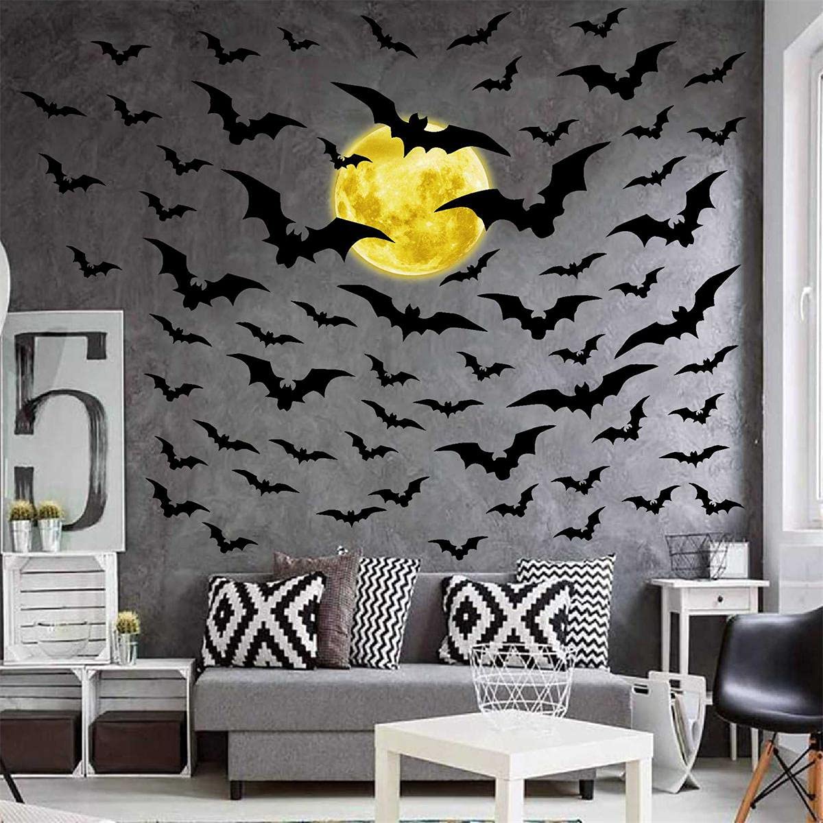 Halloween Moon Wall Decal Halloween Bat Wall Stickers Vinyl Bat Wall Decals Removable Halloween Wall Sticker Halloween Bats Wall
