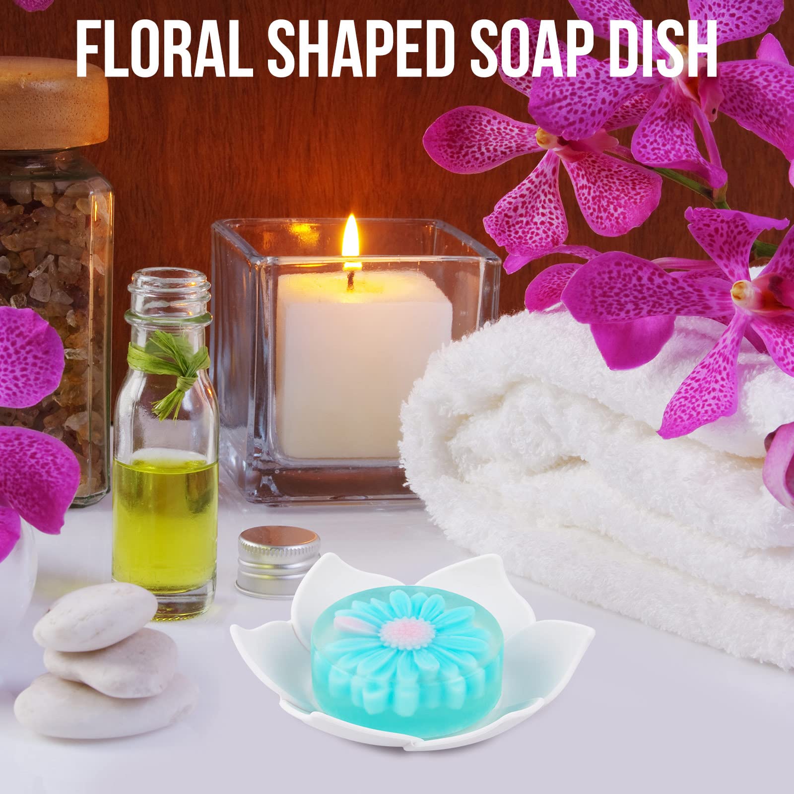 Lotus Shower Steamer Tray, Silicone Soap Dish, 4 Pack Lotus Flower Shape Shower Steamer Tray Small Self Draining Bar Soap Holder