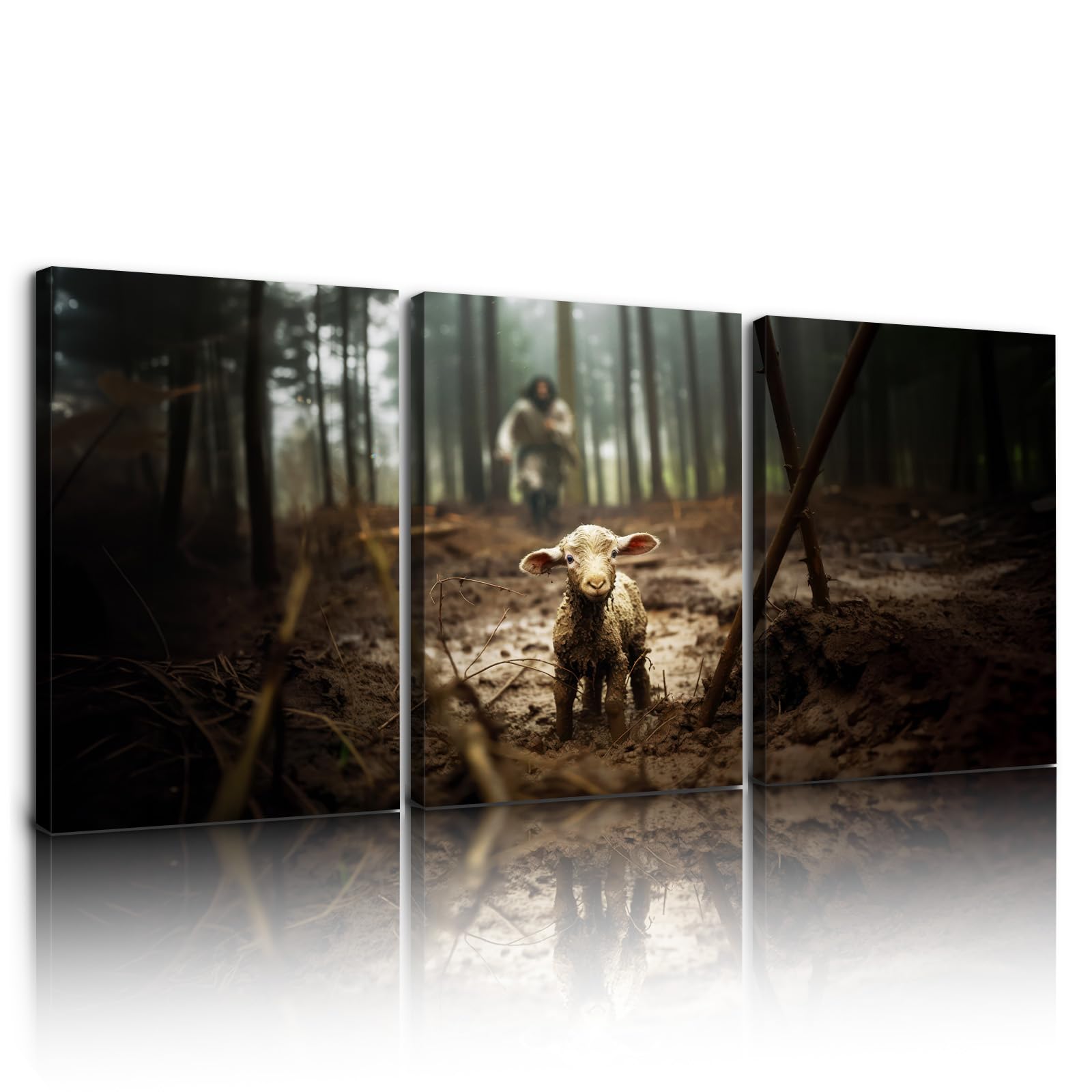 Jesus and Lamb Canvas Wall Art 60 x30  Jesus Running After Lost Lamb Picture Wall Art Canvas Print Christian Home Decor - 60  Wx