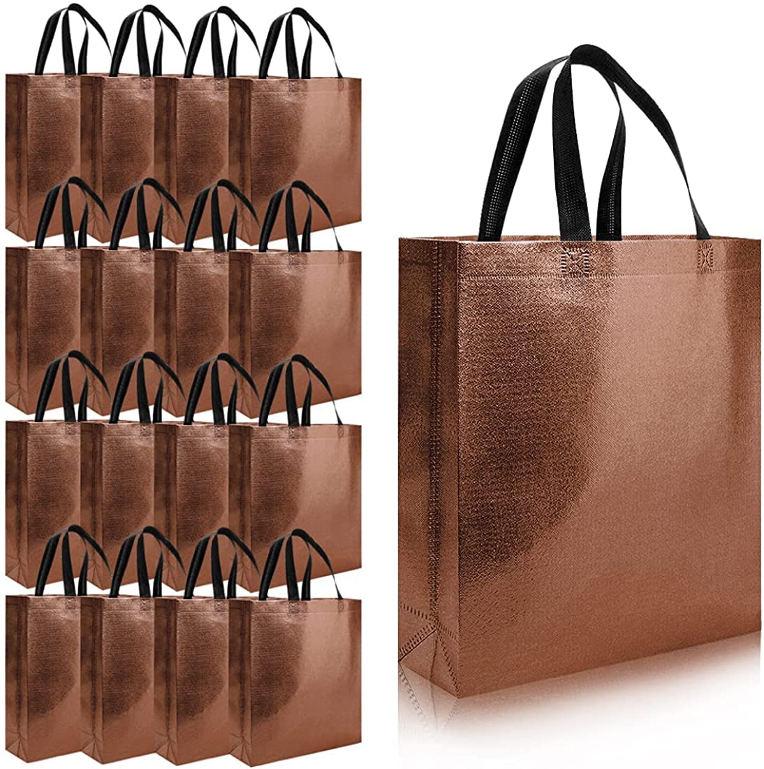 DRAPME Medium Size Pack of 50 Pcs Glossy Metallic Laminated Non-Woven Reusable Eco-Friendly Party Return Gift Bags (Copper) (Med