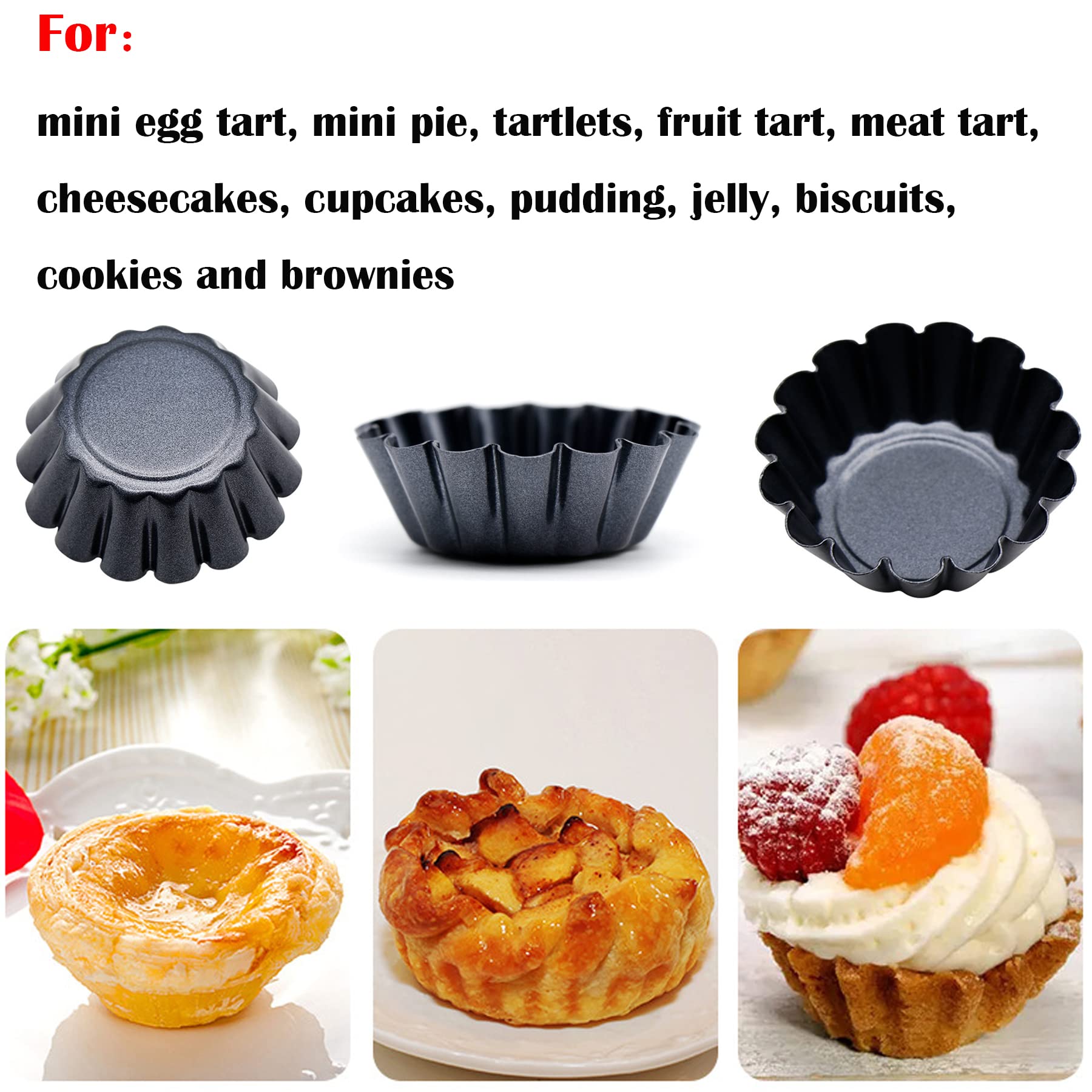 Mggi 12 Packs Egg Tart Mold, Size 2.6 X 0.9Inch, Non-Stick Pan Carbon Steel Egg Tart Molds, Mini Pie Mould, For Pies, Chinese Eg