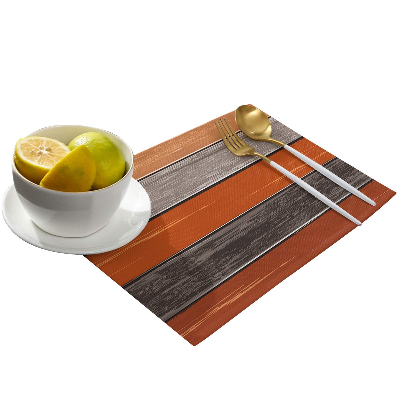 Farmhouse Fall Thanksgiving Placemats Set Of 4, Retro Rustic Barn Wood Texture Polyester Stain Resistant Table Mats Washable Pla