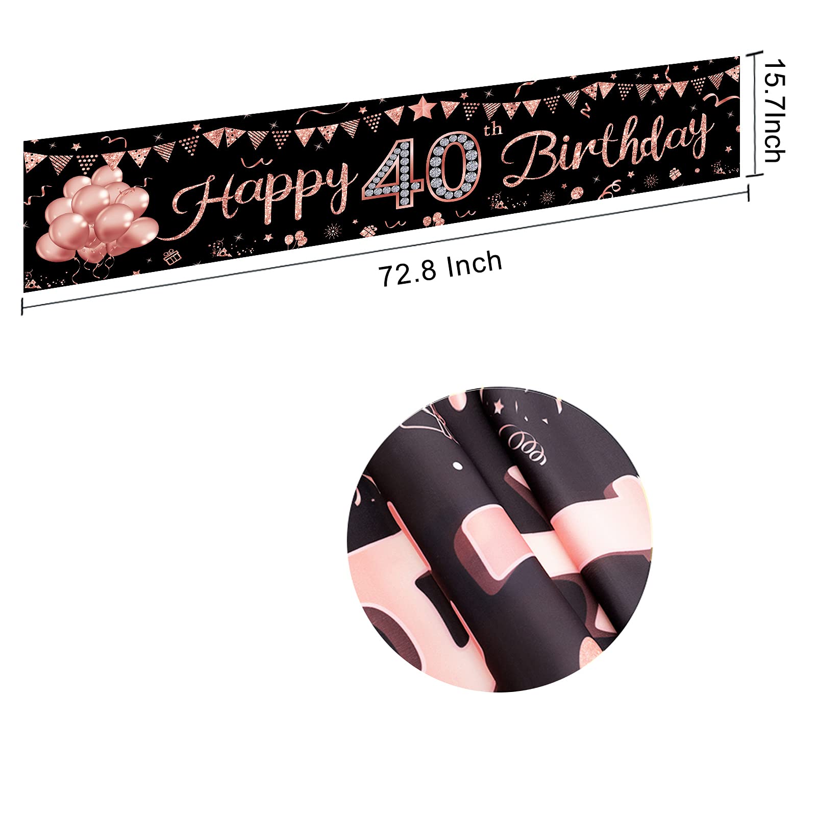 40Th Birthday Banner Decorations For Women, Rose Gold Happy 40 Year Old Birthday Sign Party Supplies, Forty Bday Party Decor Pho