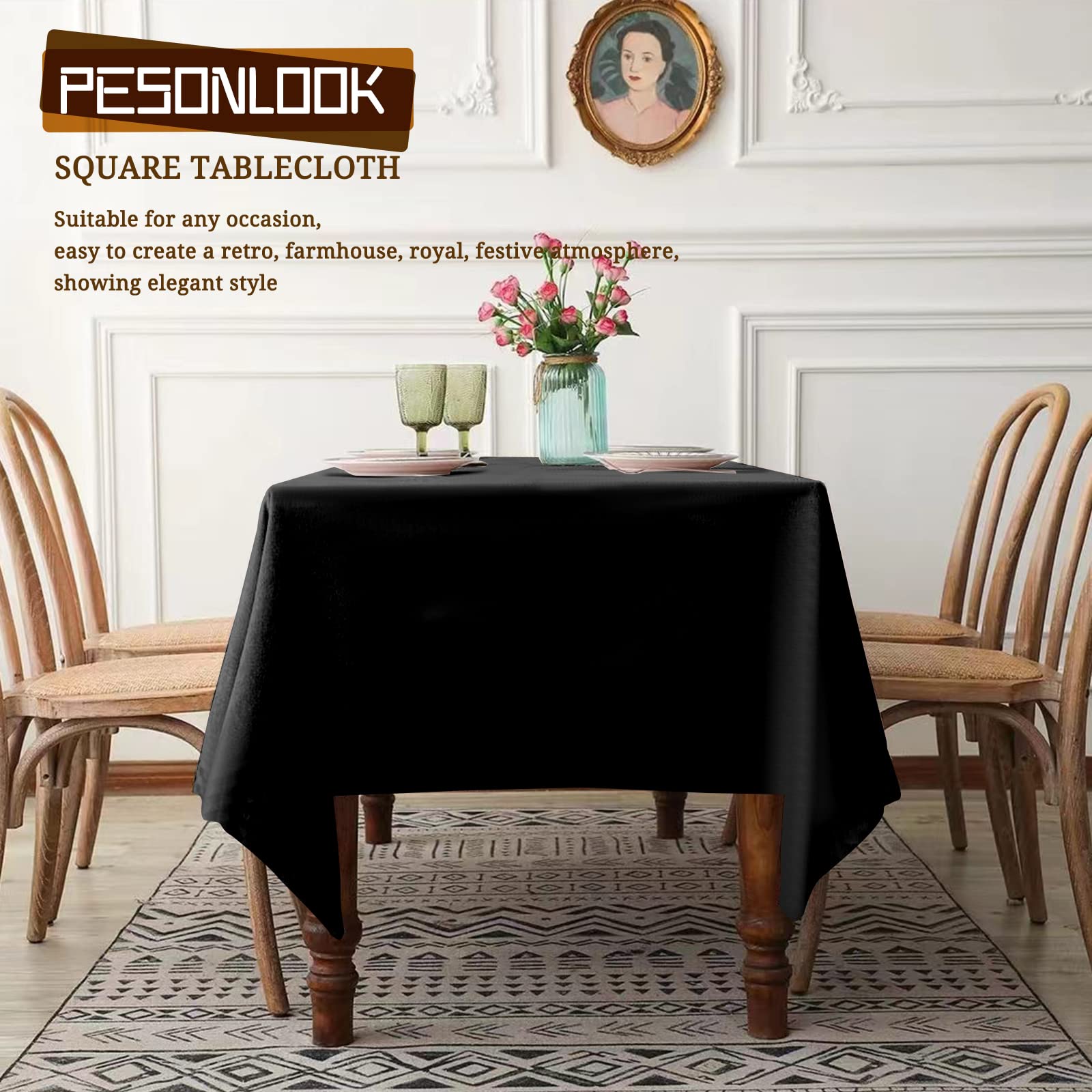 Pesonlook 6 Packs Square Tablecloth Black, 52  52Inch Square Table Cover Polyester Table Cloth Washable For Square Tables, Squar