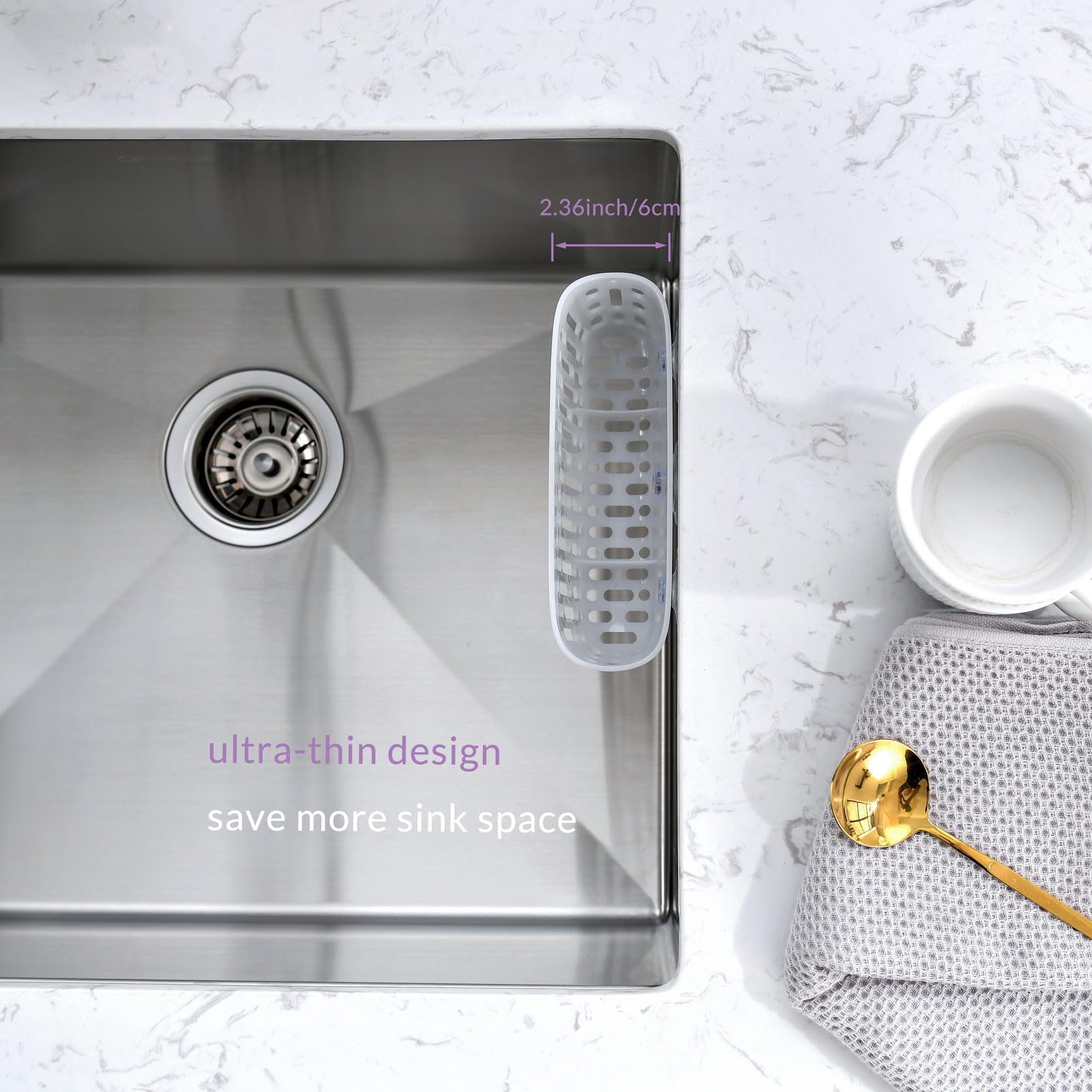 Simpletome Sink Caddy Basket, Sinkware Organizer, 3X Strong Suction Cups Or Countertop, Transparent