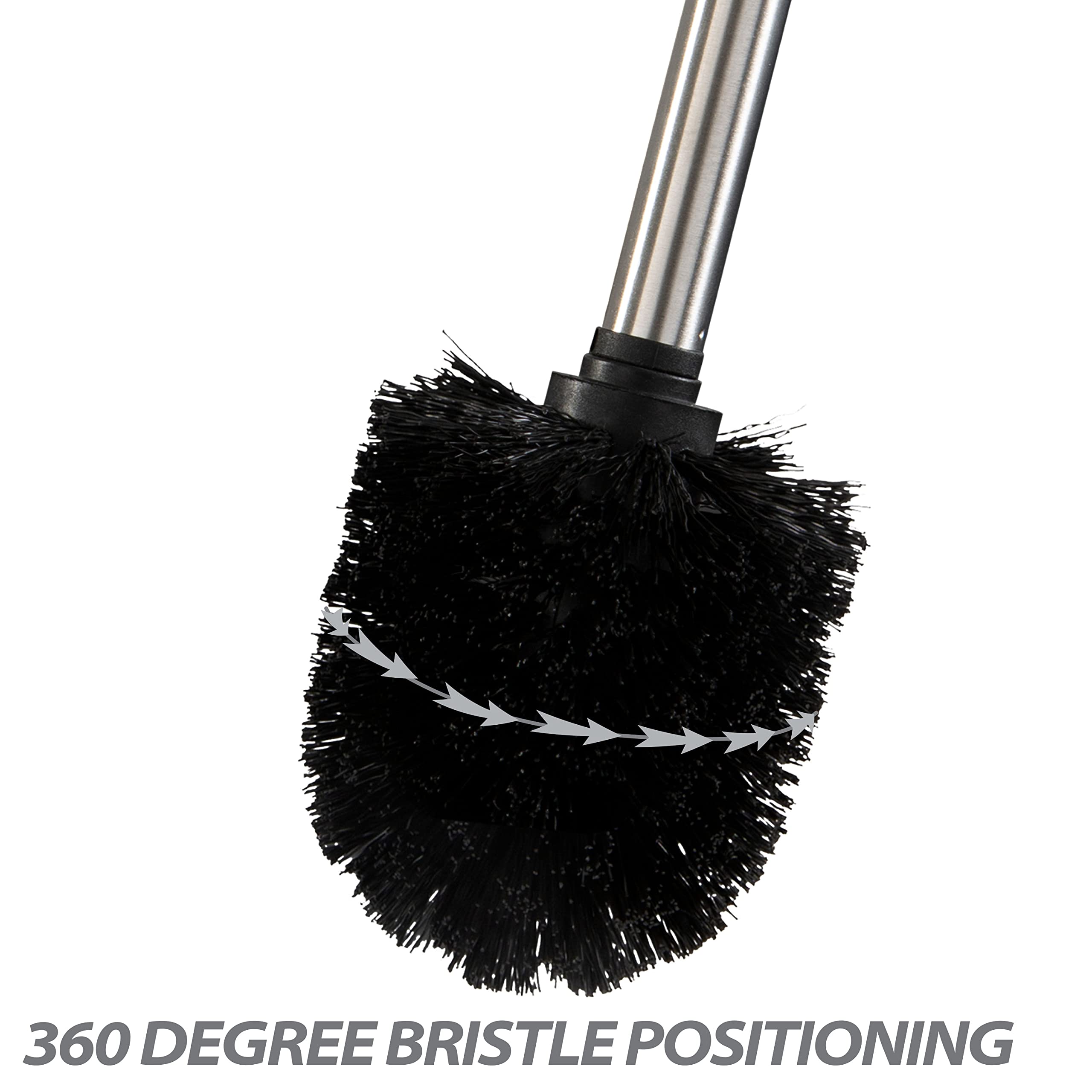 Bath Bliss Toilet Brush and Holder | Self Closing Lid | 360 Degree Brush Head | Bathroom Cleaning | Compact Size | Storage and Organization | Matte Black