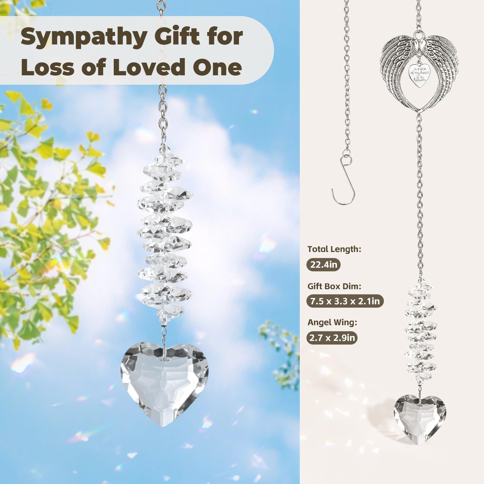 Shrebilo Sympathy Gifts for Loss of Loved One, Unique Memorial Gift for Loss of Mom Dad Son Husband, Crystal Suncatchers,Grief G