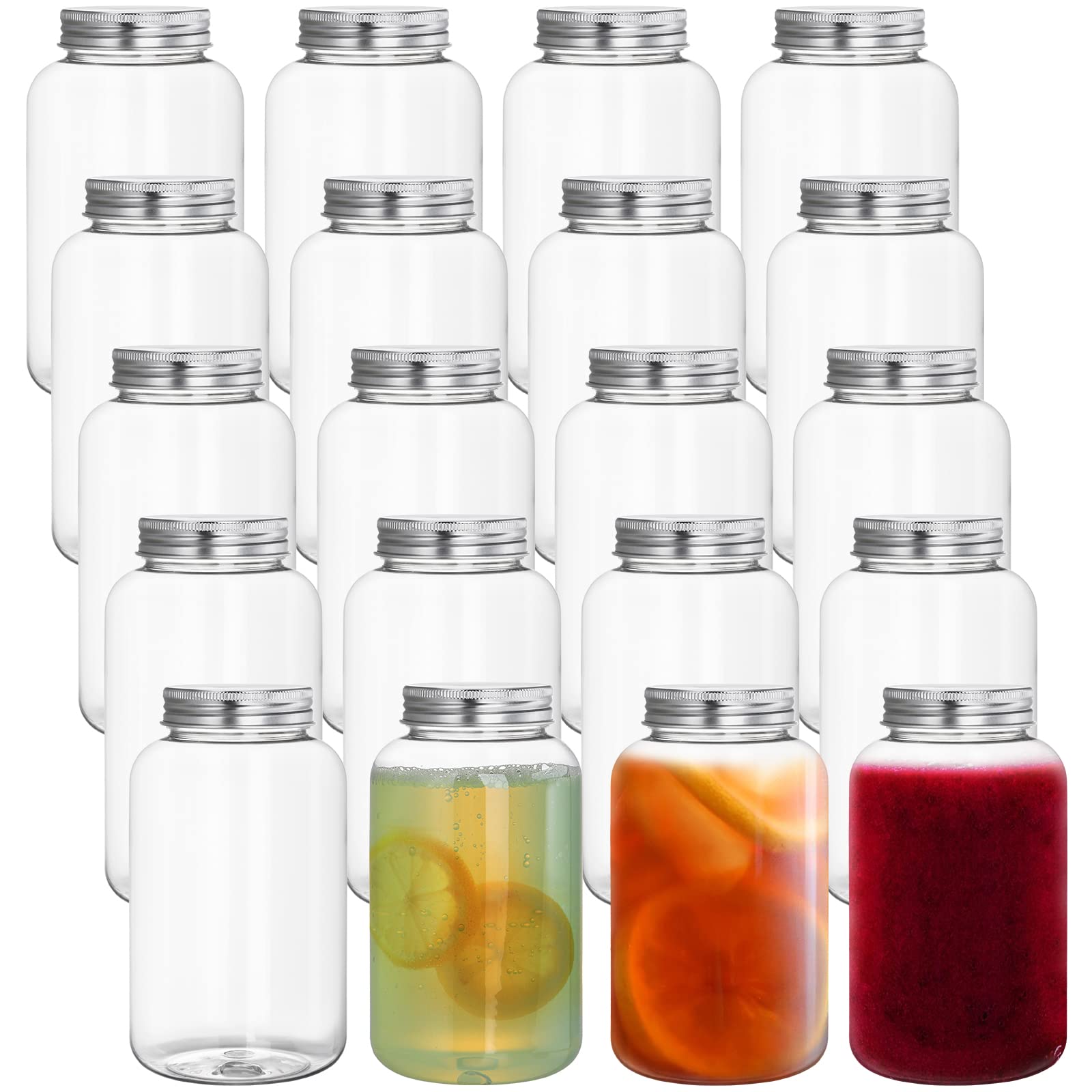 Okllen 20 Pack 17 Oz Disposable Plastic Juice Bottles With Aluminum Caps, Reusable Clear Water Bottles Refillable Beverage Conta