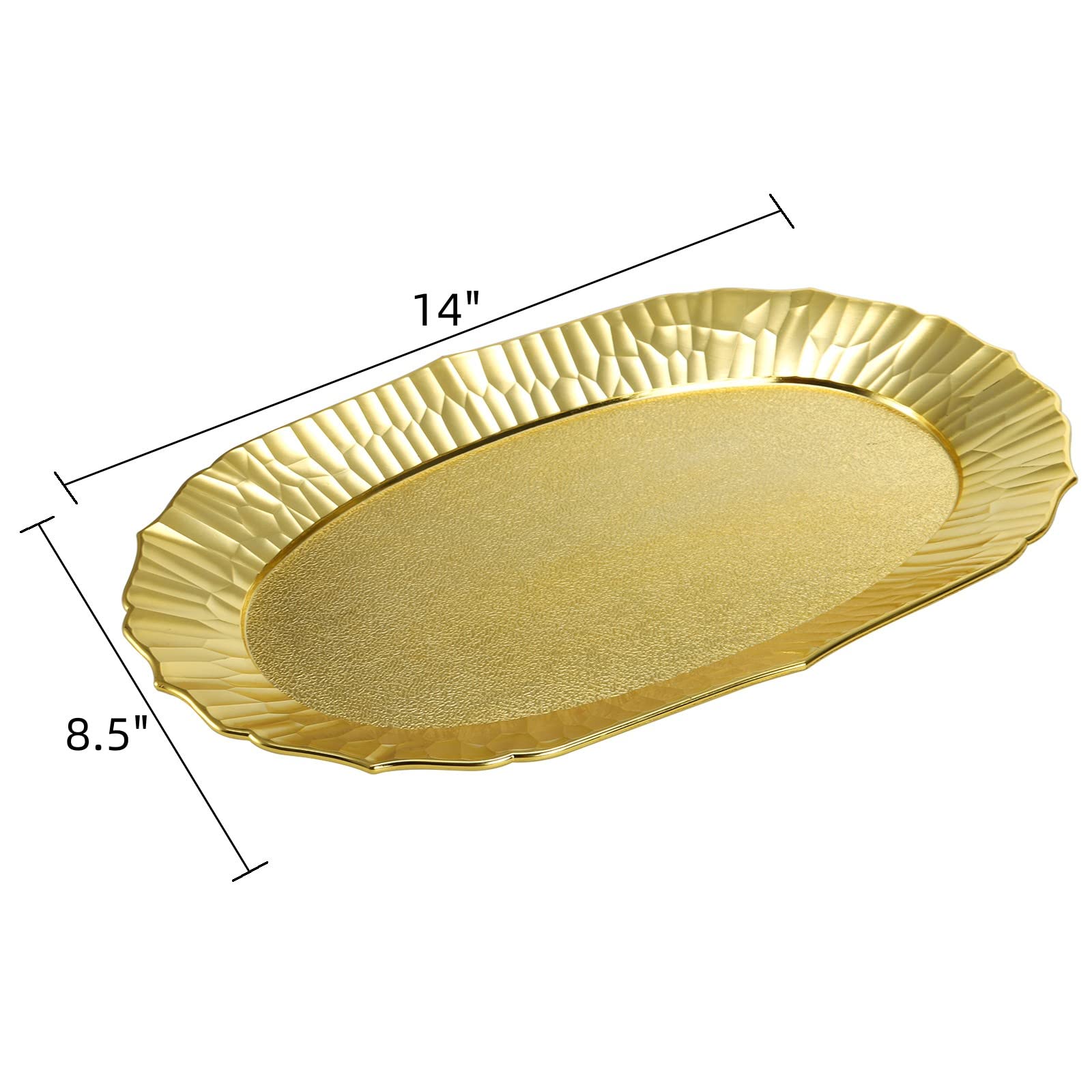 Avla 6 Pack Plastic Serving Tray, Gold Serving Platter Set, Reusable Party Snack Serving Tray, Decorative Food Appetizer Platter