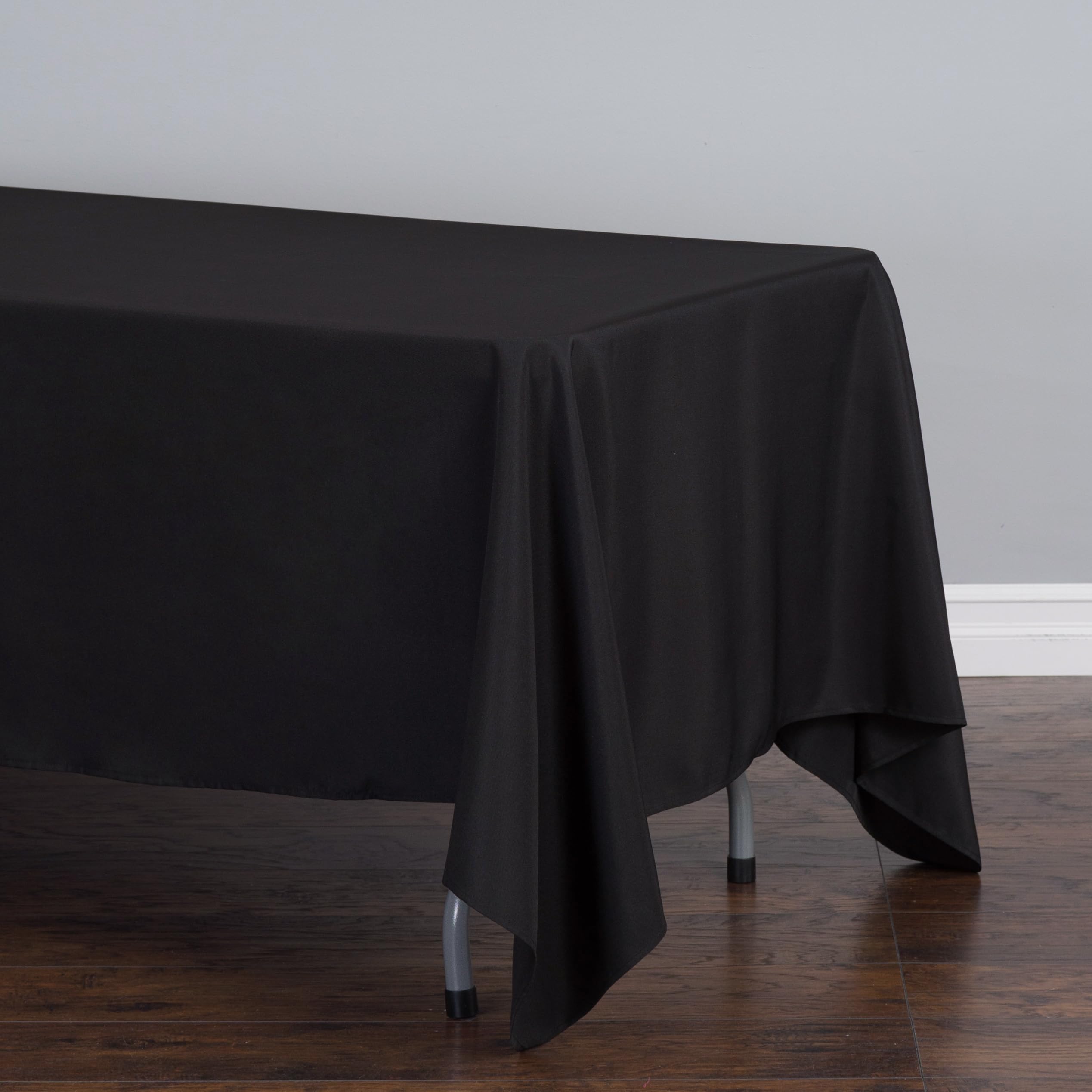Ltc Linens 5 Pack Black Rectangular Tablecloths 70 X 120 Inches For 6 Or 8 Feet Rectangle Banquet Tables With Half-Drop - Stain