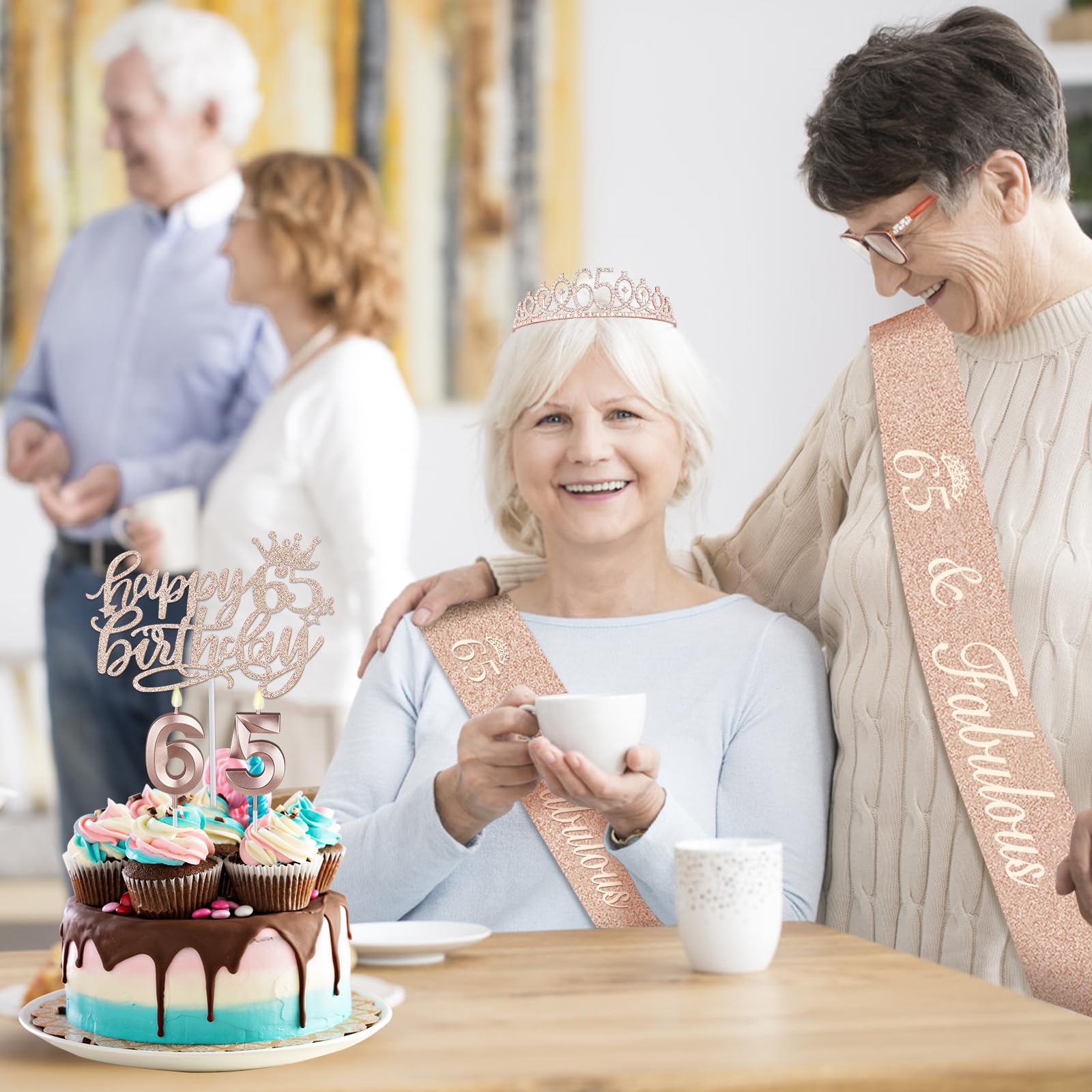 65Th Birthday Decorations For Women, Including 65Th Birthday Sash And Tiara, Birthday Cake Topper And Number 65 Candles, 65 Ball